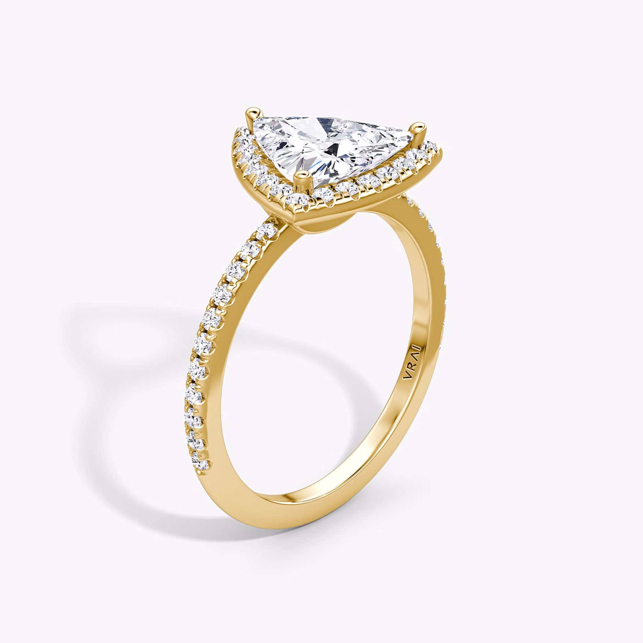 The Halo | Trillion | 18k | Yellow Gold | bandAccent: Pavé | haloSize: original | diamondOrientation: vertical | caratWeight: other