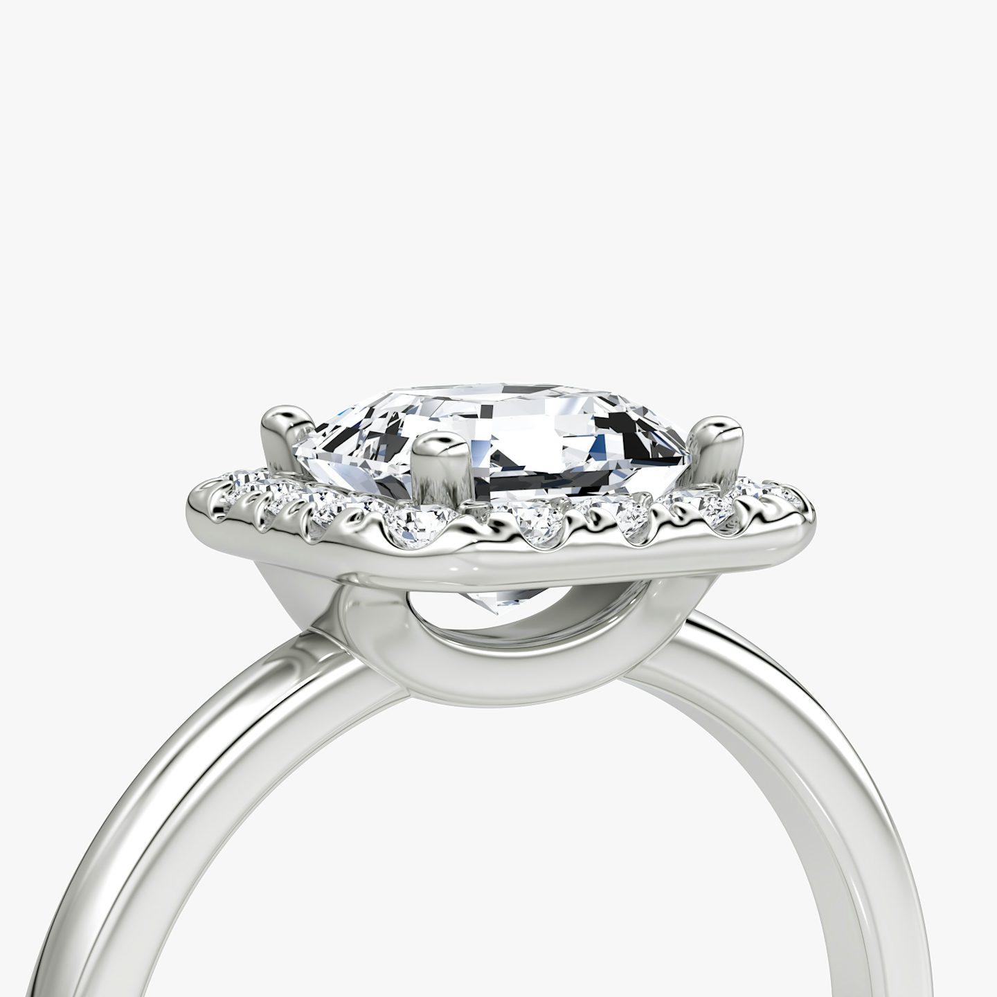 Anillo de compromiso Halo | Asscher | Platino | bandAccent: Simple | haloSize: large | diamondOrientation: vertical | caratWeight: other