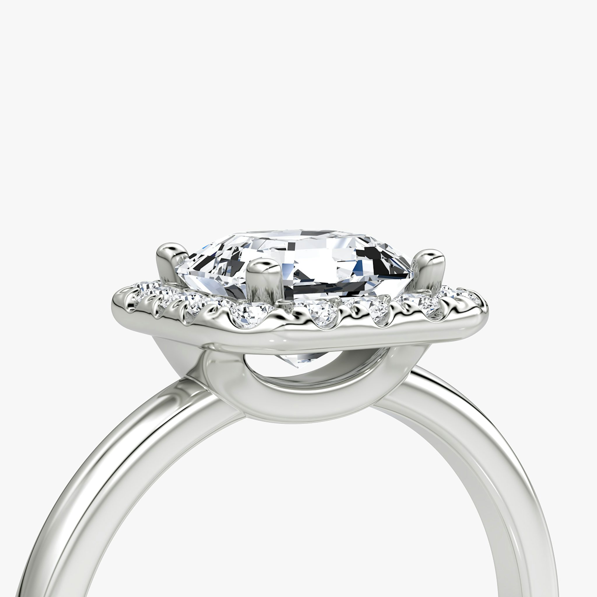 The Halo | Asscher | Platinum | bandAccent: Plain | haloSize: large | diamondOrientation: vertical | caratWeight: other