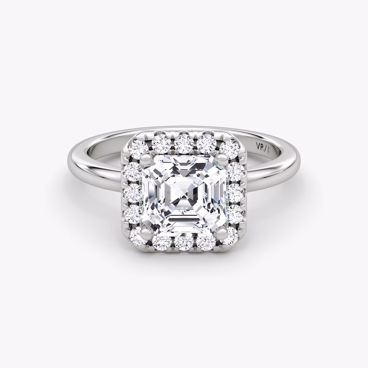 Anillo de compromiso Halo | Asscher | 18k | Oro blanco | bandAccent: Simple | haloSize: large | diamondOrientation: vertical | caratWeight: other