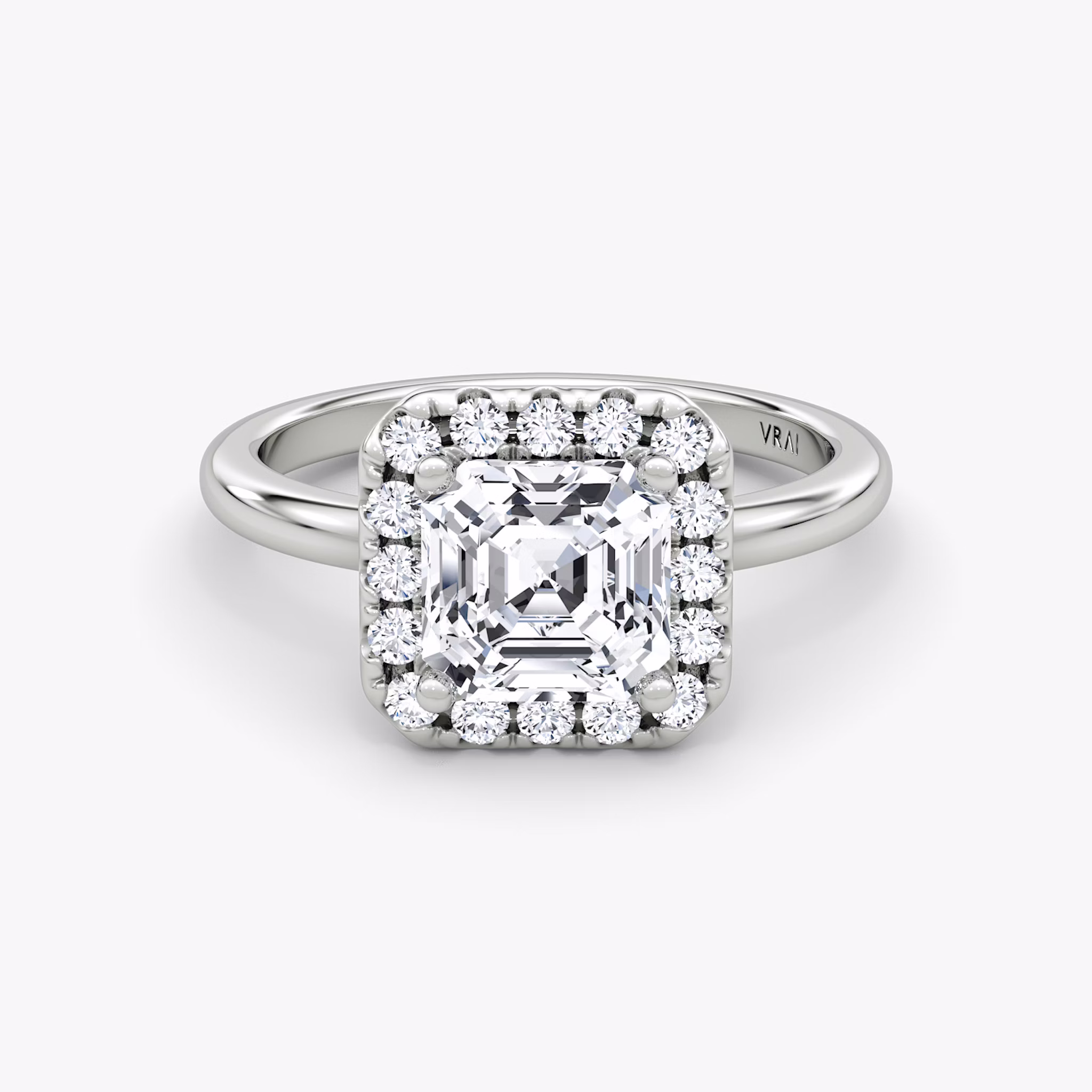 The Halo | Asscher | Platinum | bandAccent: Plain | haloSize: large | diamondOrientation: vertical | caratWeight: other