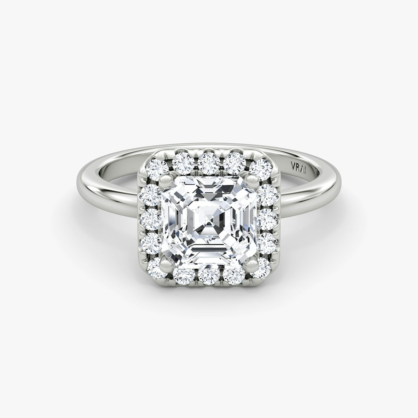 Anillo de compromiso Halo | Asscher | Platino | bandAccent: Simple | haloSize: large | diamondOrientation: vertical | caratWeight: other