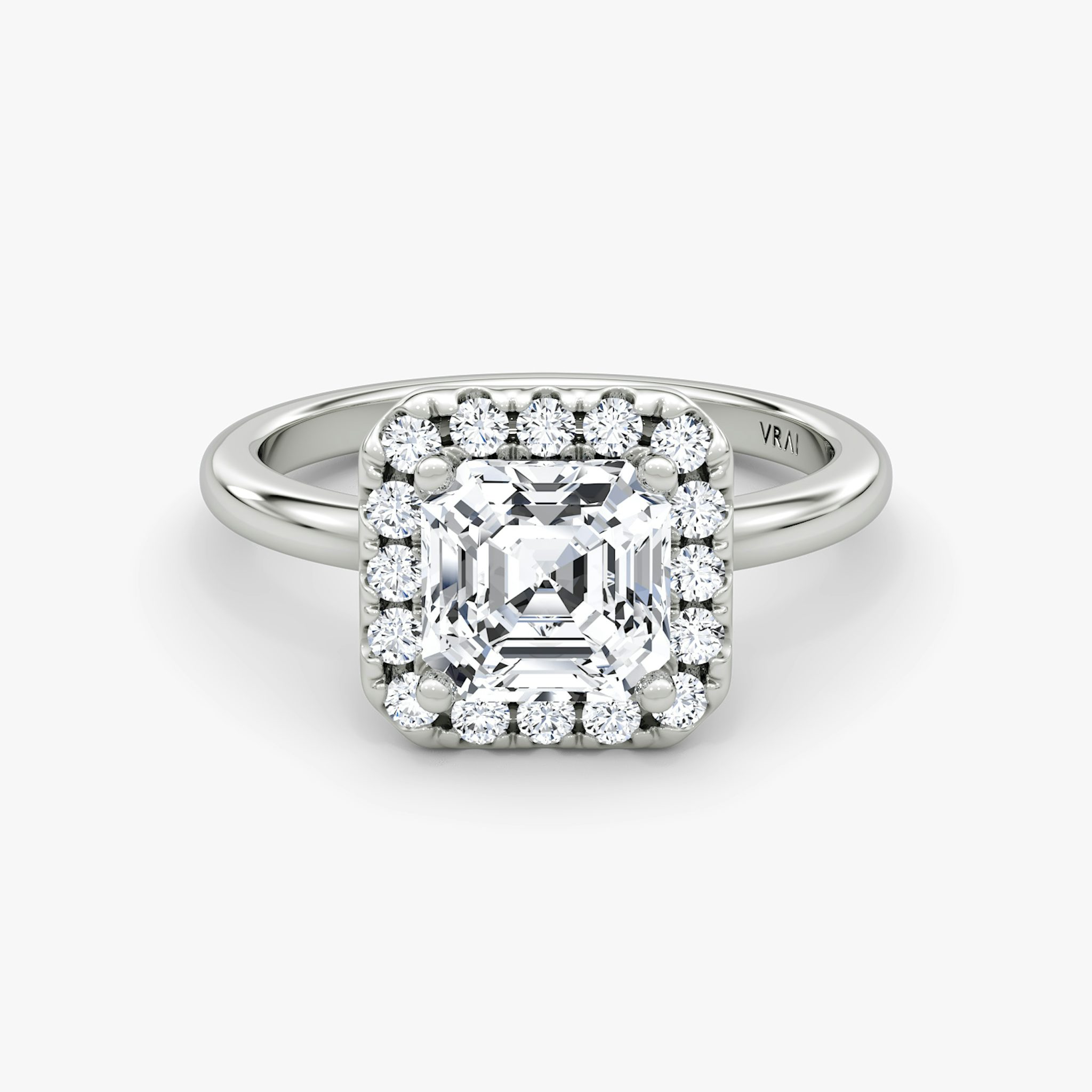 The Halo | Asscher | Platinum | bandAccent: Plain | haloSize: large | diamondOrientation: vertical | caratWeight: other