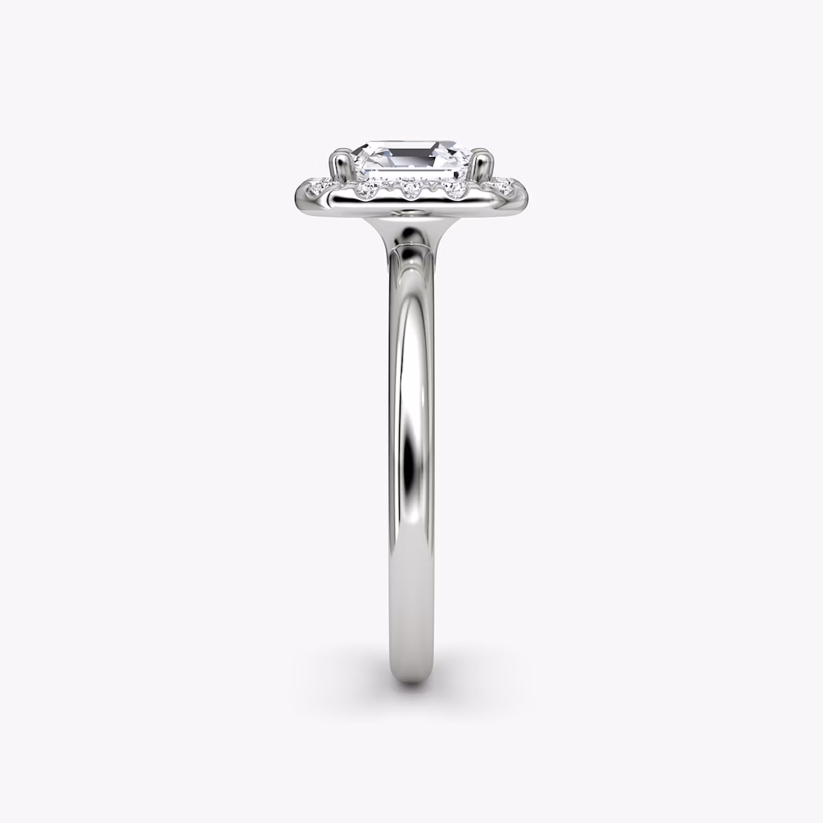 Anillo de compromiso Halo | Asscher | 18k | Oro blanco | bandAccent: Simple | haloSize: large | diamondOrientation: vertical | caratWeight: other