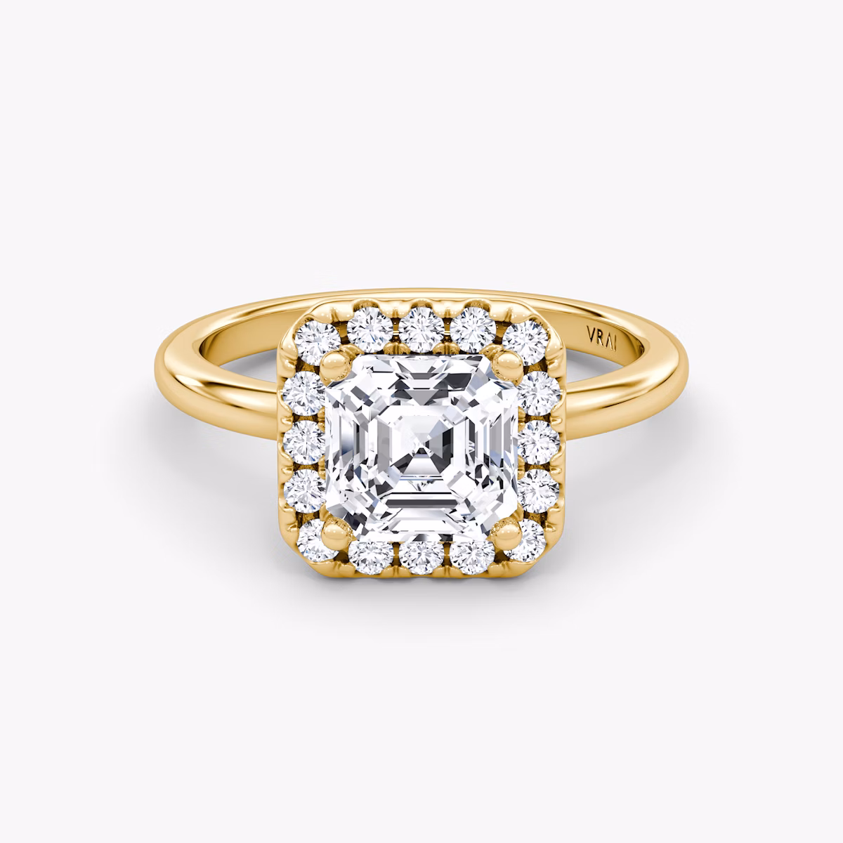 The Halo | Asscher | 18k | Yellow Gold | bandAccent: Plain | haloSize: large | diamondOrientation: vertical | caratWeight: other