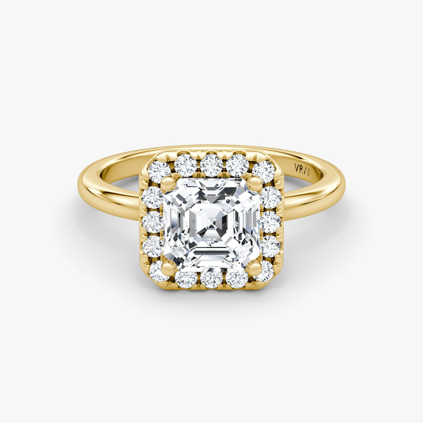 The Halo | Asscher | 18k | Yellow Gold | bandAccent: Plain | haloSize: large | diamondOrientation: vertical | caratWeight: other