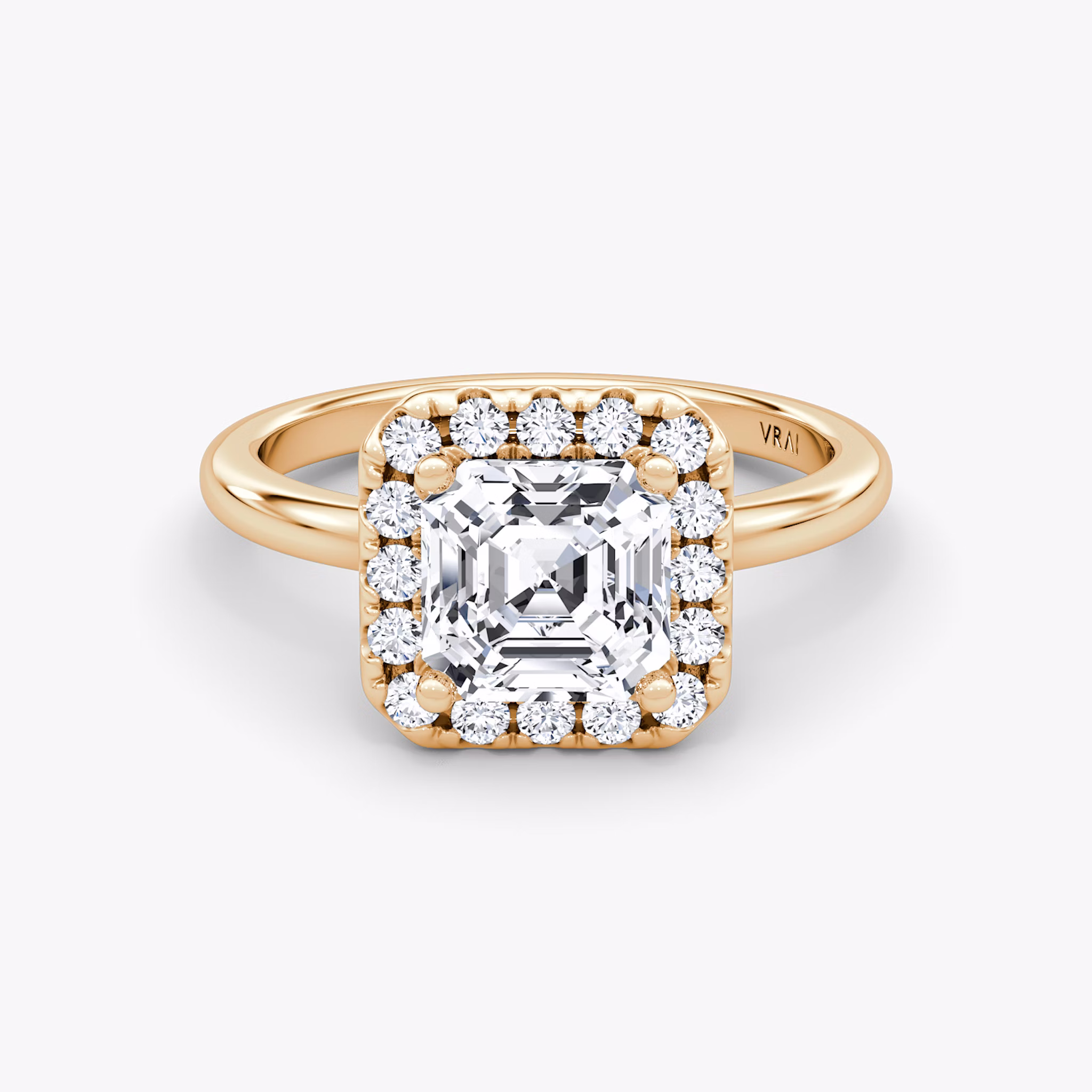 The Halo | Asscher | 14k | Rose Gold | bandAccent: Plain | haloSize: large | diamondOrientation: vertical | caratWeight: other