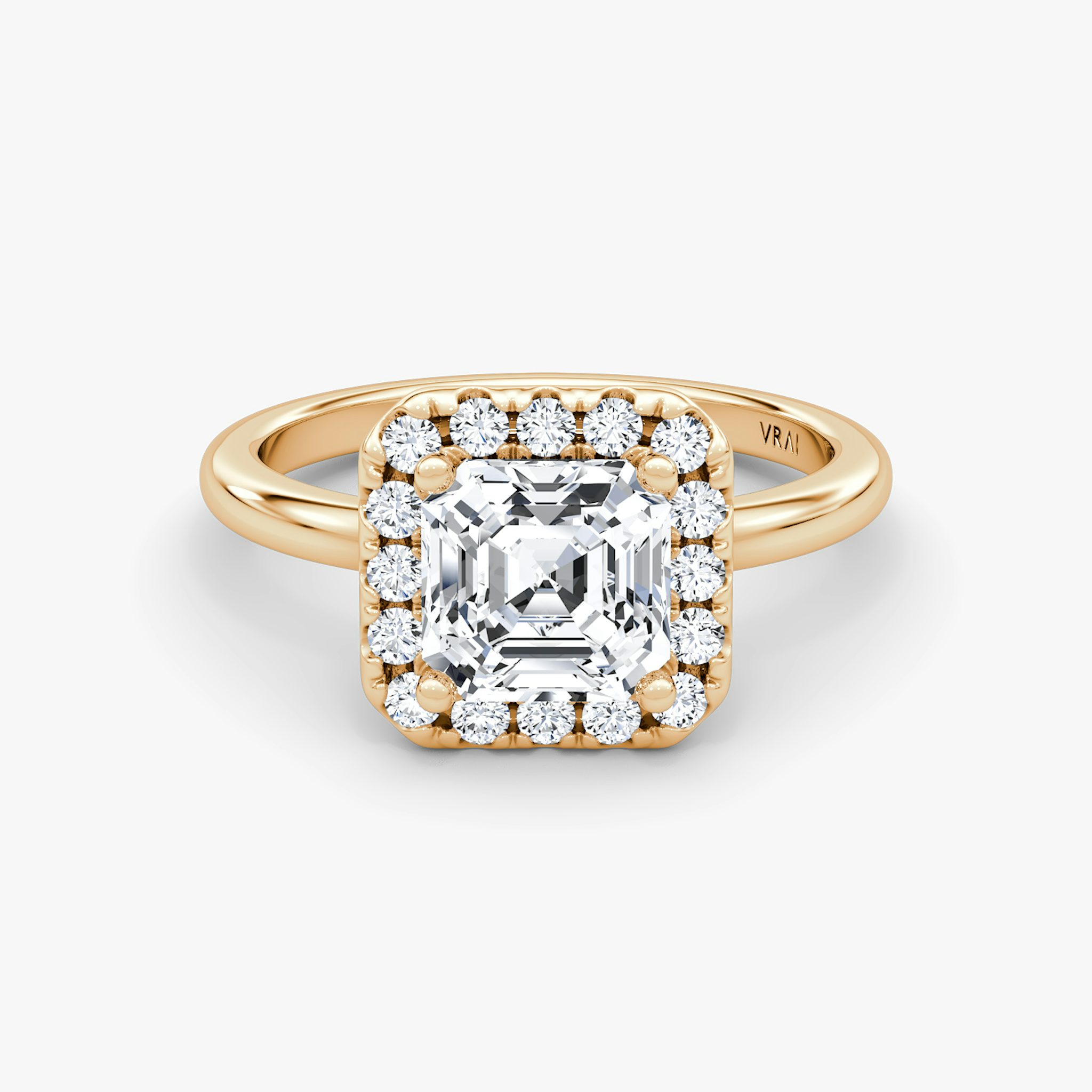 The Halo | Asscher | 14k | Rose Gold | bandAccent: Plain | haloSize: large | diamondOrientation: vertical | caratWeight: other