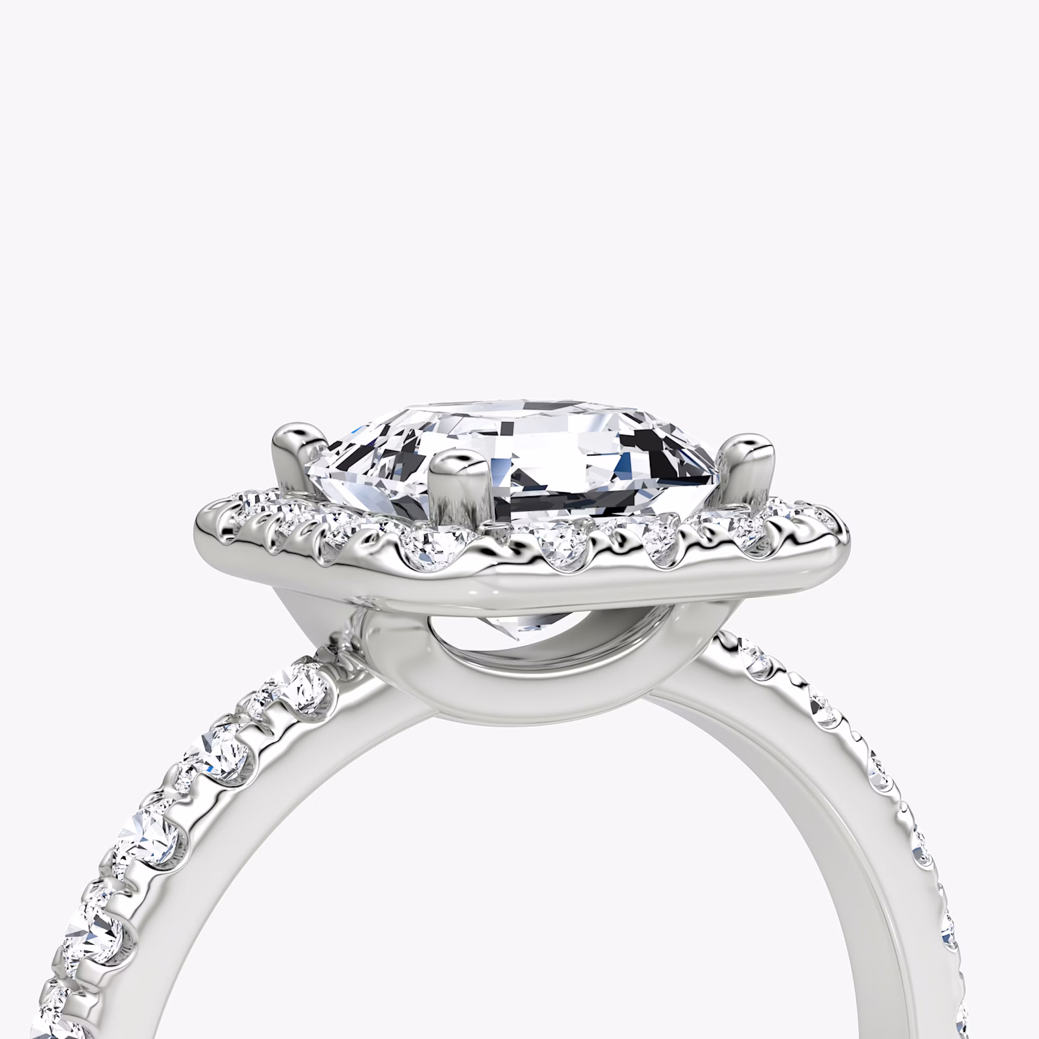 The Halo | Asscher | 18k | White Gold | bandAccent: Pavé | haloSize: large | diamondOrientation: vertical | caratWeight: other