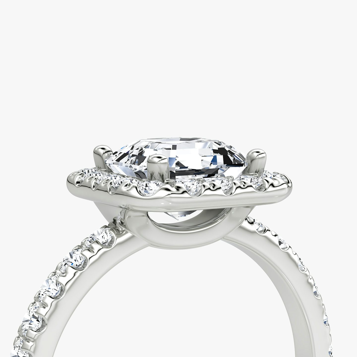 The Halo | Asscher | 18k | White Gold | bandAccent: Pavé | haloSize: large | diamondOrientation: vertical | caratWeight: other