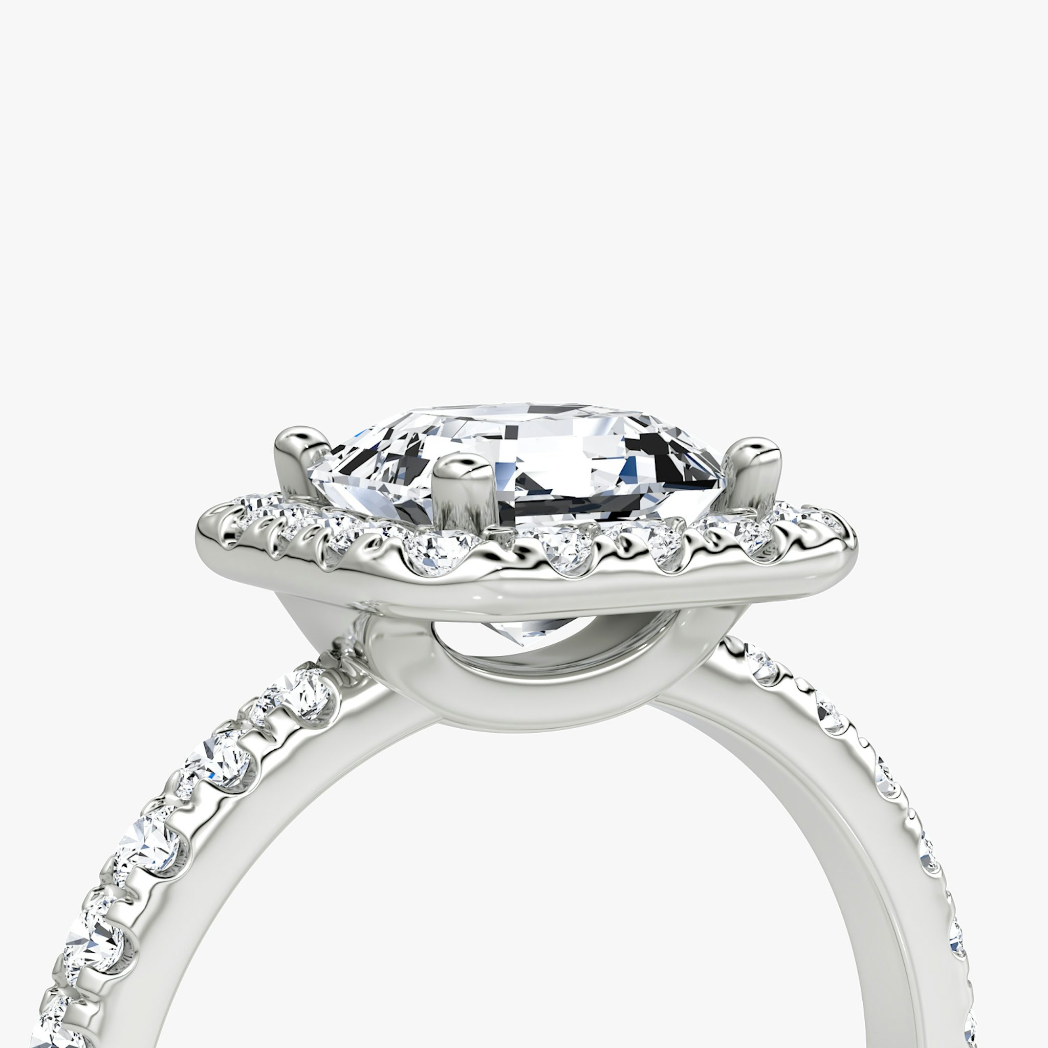 The Halo | Asscher | 18k | White Gold | bandAccent: Pavé | haloSize: large | diamondOrientation: vertical | caratWeight: other