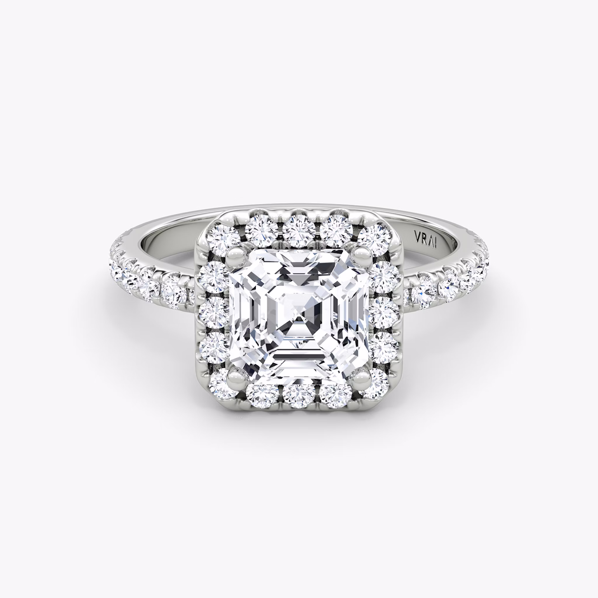The Halo | Asscher | 18k | White Gold | bandAccent: Pavé | haloSize: large | diamondOrientation: vertical | caratWeight: other