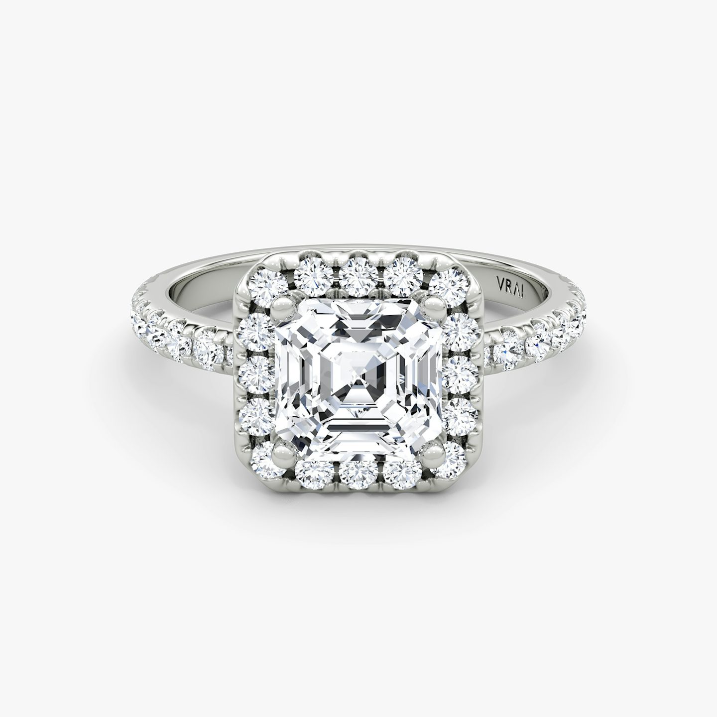The Halo | Asscher | 18k | White Gold | bandAccent: Pavé | haloSize: large | diamondOrientation: vertical | caratWeight: other