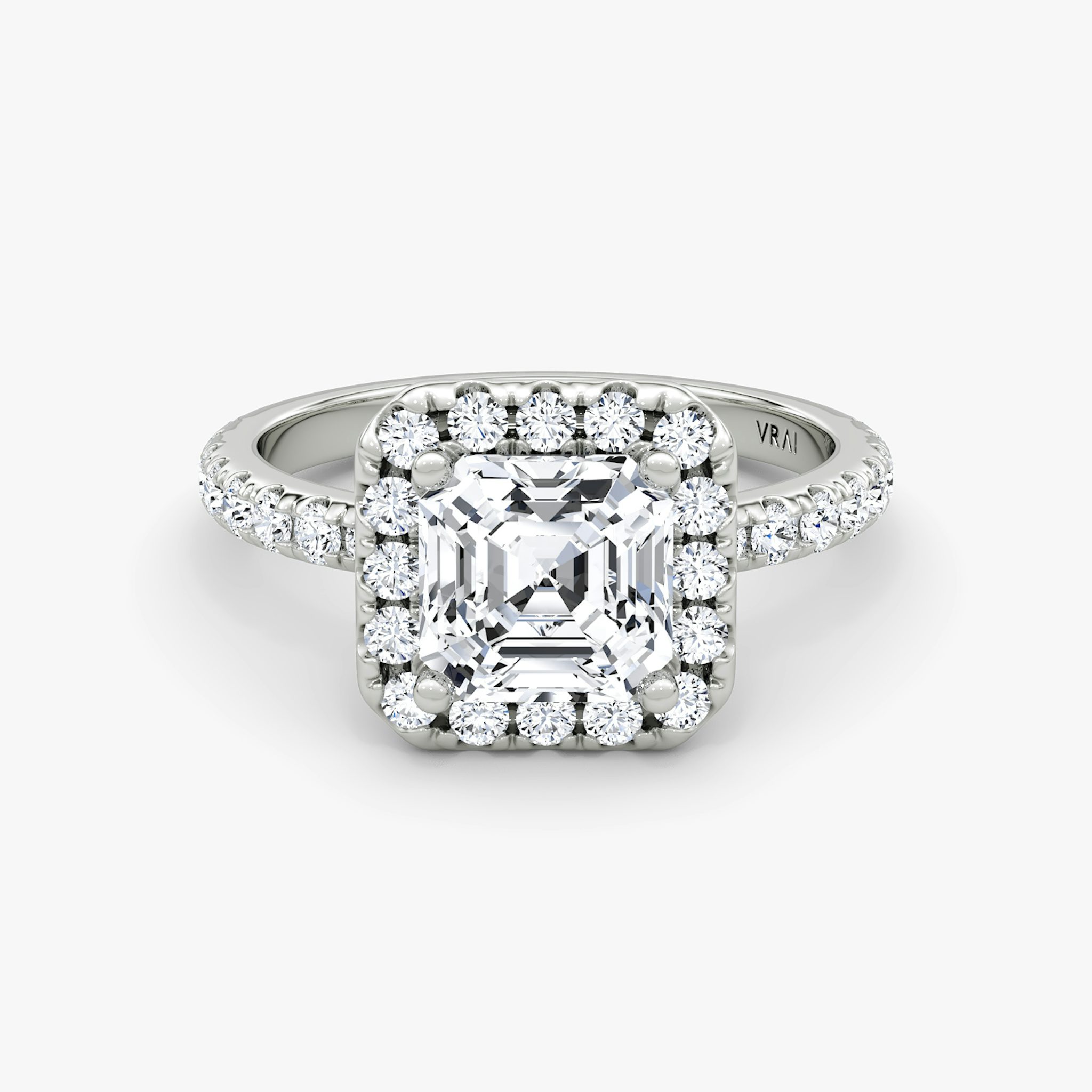 The Halo | Asscher | 18k | White Gold | bandAccent: Pavé | haloSize: large | diamondOrientation: vertical | caratWeight: other