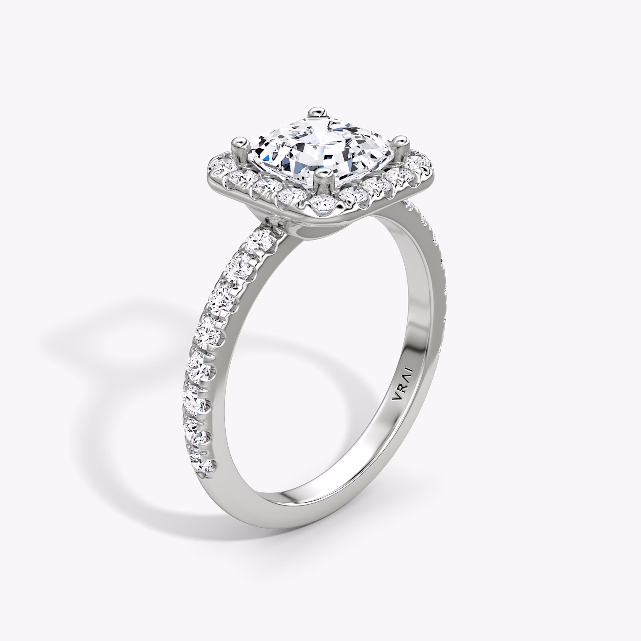 The Halo | Asscher | 18k | White Gold | bandAccent: Pavé | haloSize: large | diamondOrientation: vertical | caratWeight: other