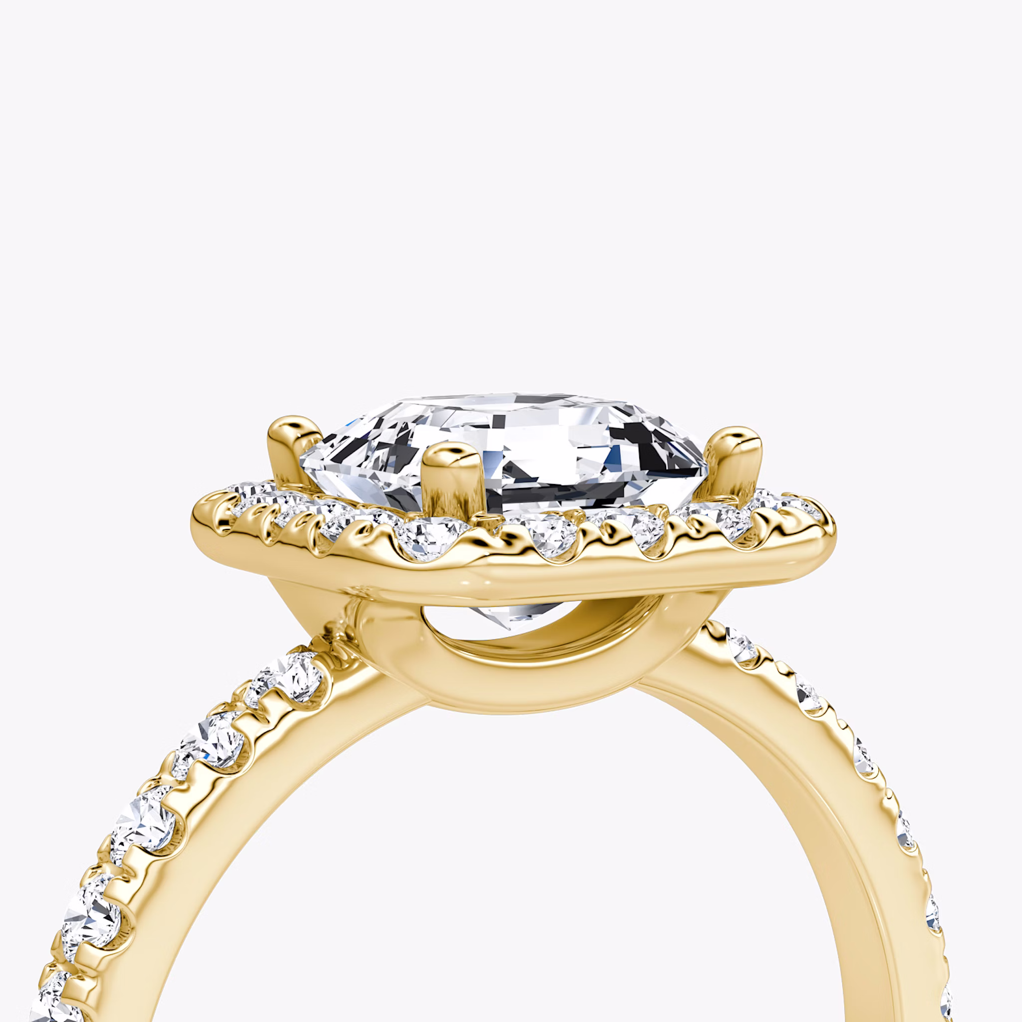 The Halo | Asscher | 18k | Yellow Gold | bandAccent: Pavé | haloSize: large | diamondOrientation: vertical | caratWeight: other