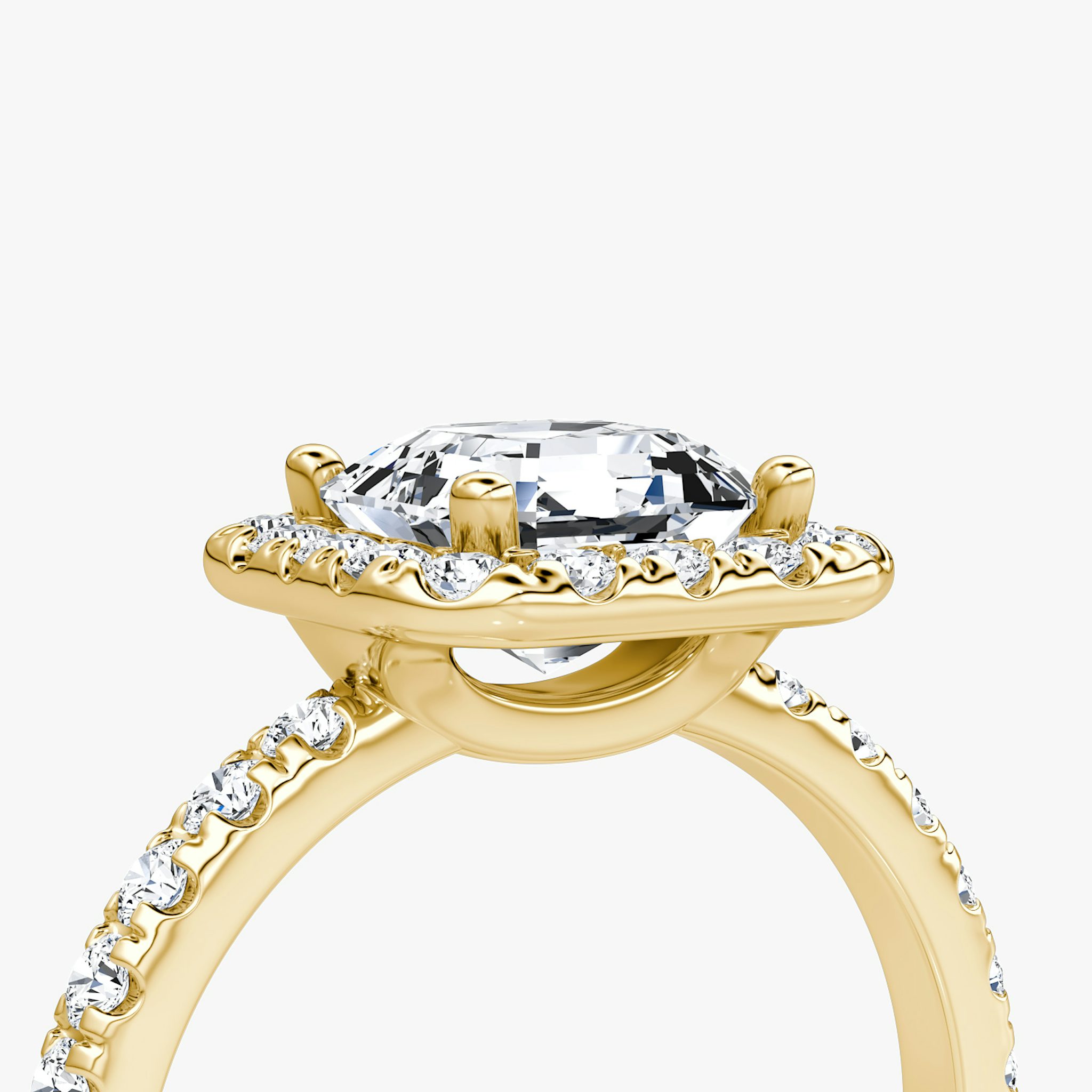 The Halo | Asscher | 18k | Yellow Gold | bandAccent: Pavé | haloSize: large | diamondOrientation: vertical | caratWeight: other