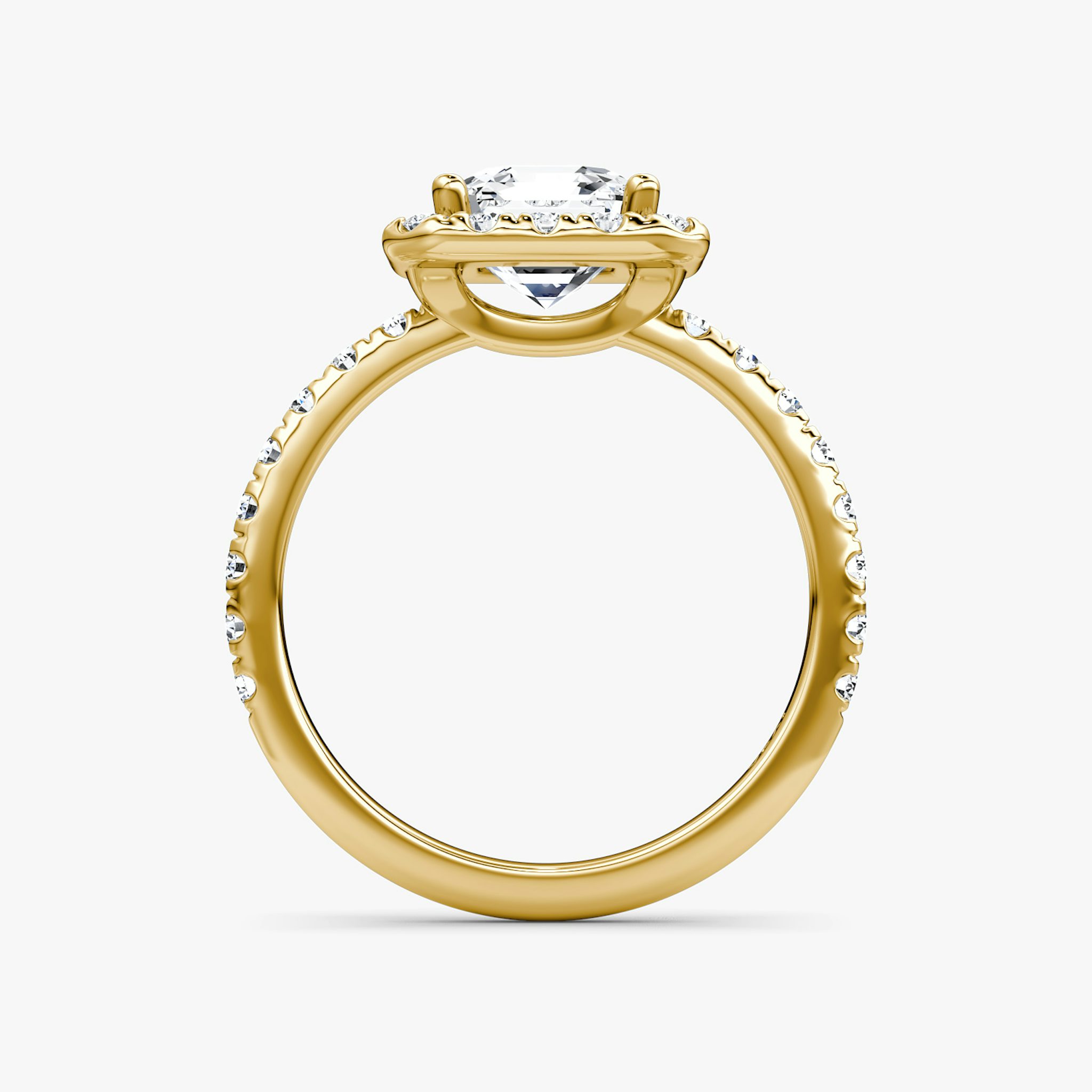 The Halo | Asscher | 18k | Yellow Gold | bandAccent: Pavé | haloSize: large | diamondOrientation: vertical | caratWeight: other