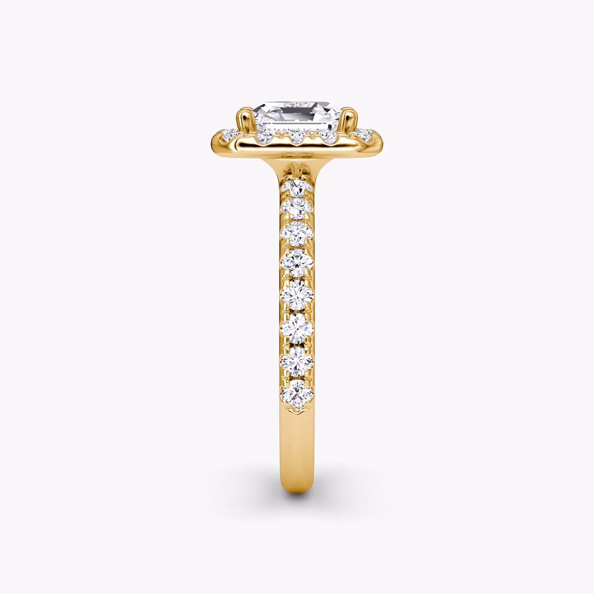 The Halo | Asscher | 18k | Yellow Gold | bandAccent: Pavé | haloSize: large | diamondOrientation: vertical | caratWeight: other