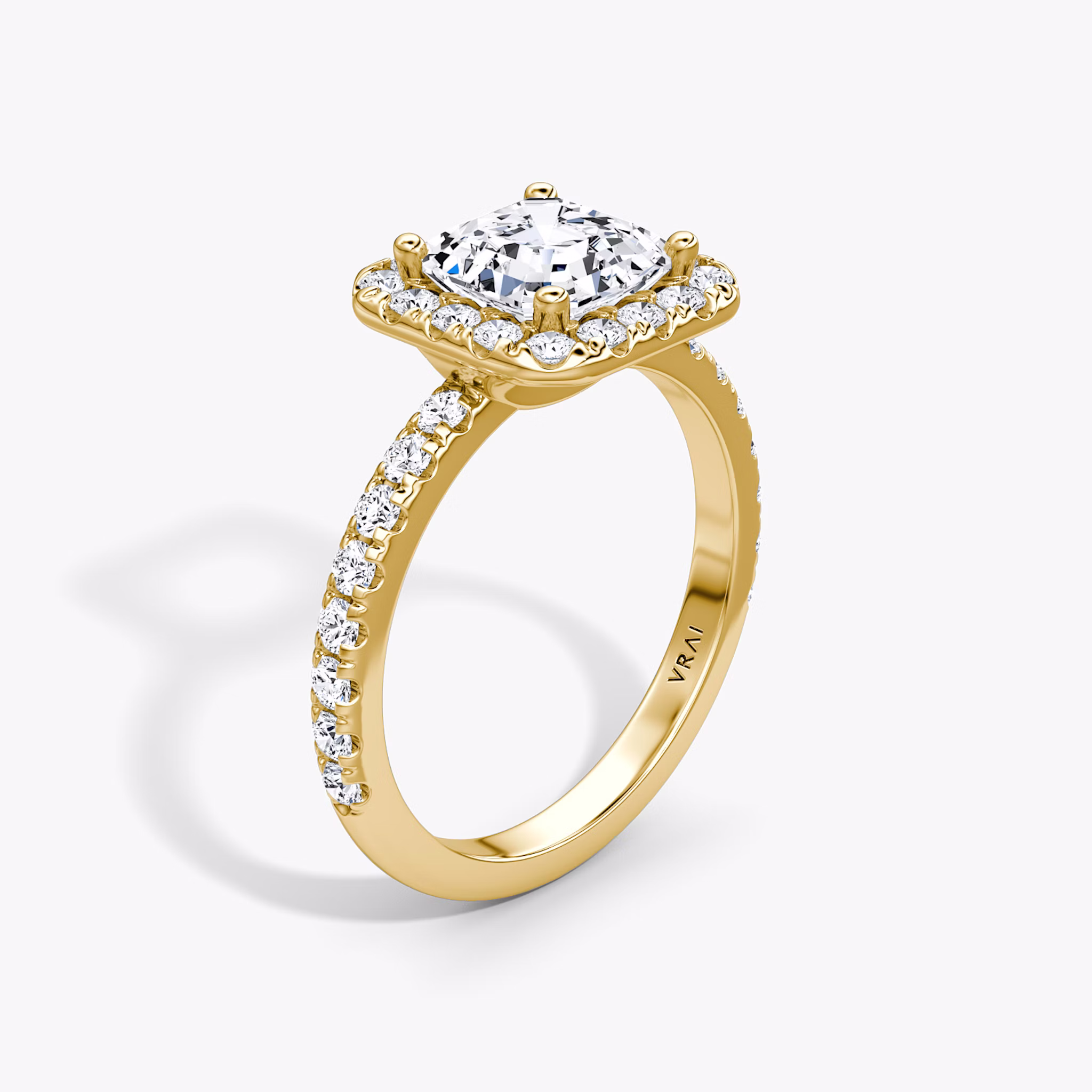 The Halo | Asscher | 18k | Yellow Gold | bandAccent: Pavé | haloSize: large | diamondOrientation: vertical | caratWeight: other