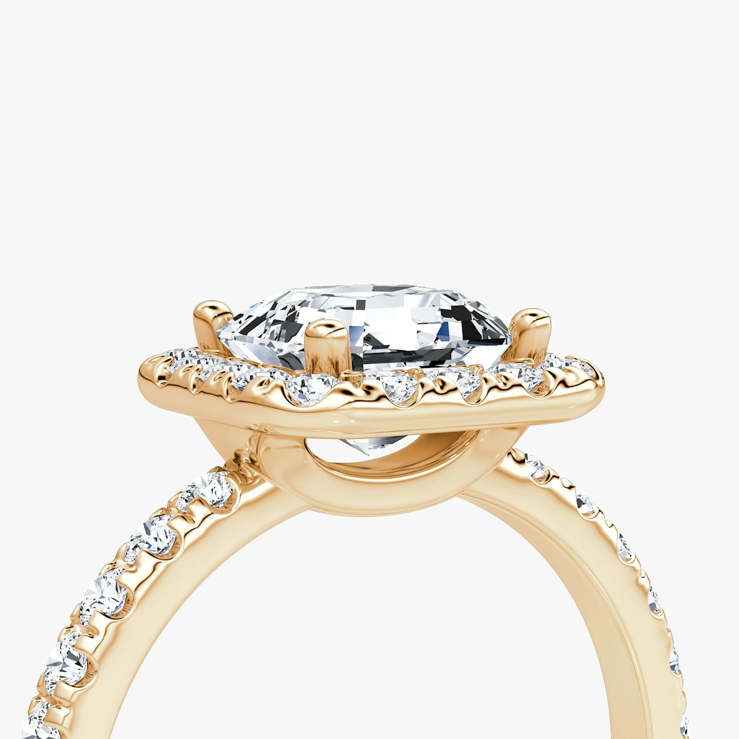 The Halo | Asscher | 14k | Rose Gold | bandAccent: Pavé | haloSize: large | diamondOrientation: vertical | caratWeight: other