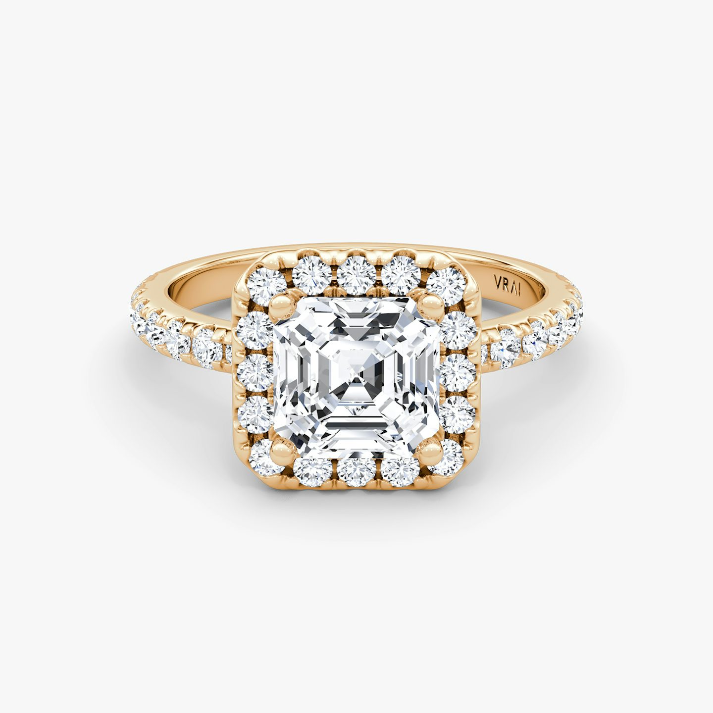 The Halo | Asscher | 14k | Rose Gold | bandAccent: Pavé | haloSize: large | diamondOrientation: vertical | caratWeight: other