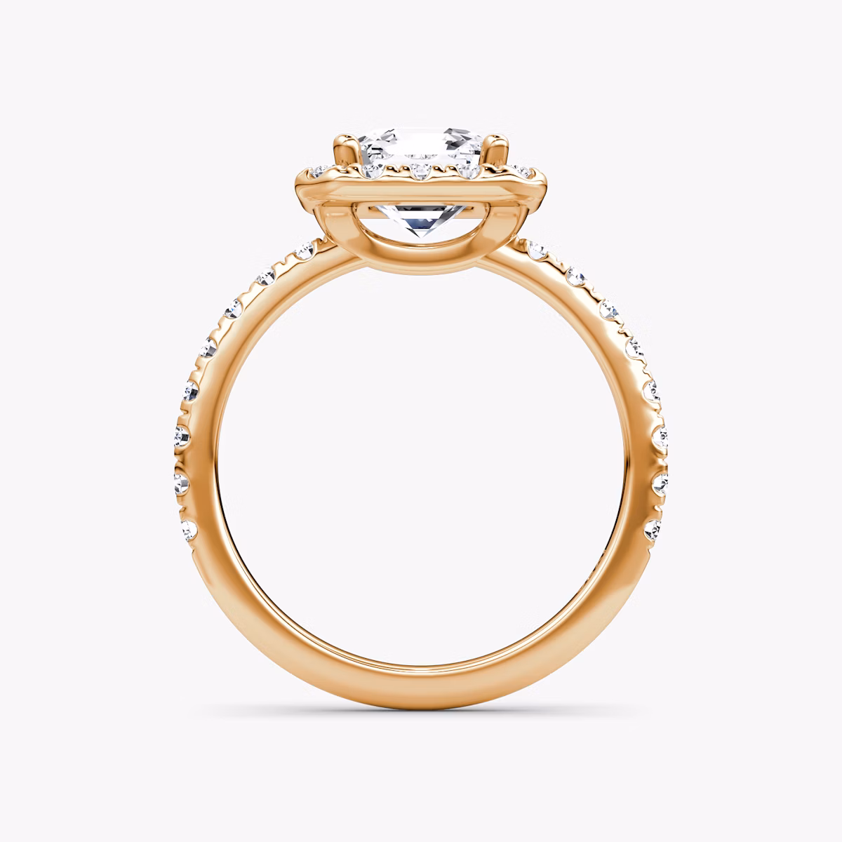 The Halo | Asscher | 14k | Rose Gold | bandAccent: Pavé | haloSize: large | diamondOrientation: vertical | caratWeight: other