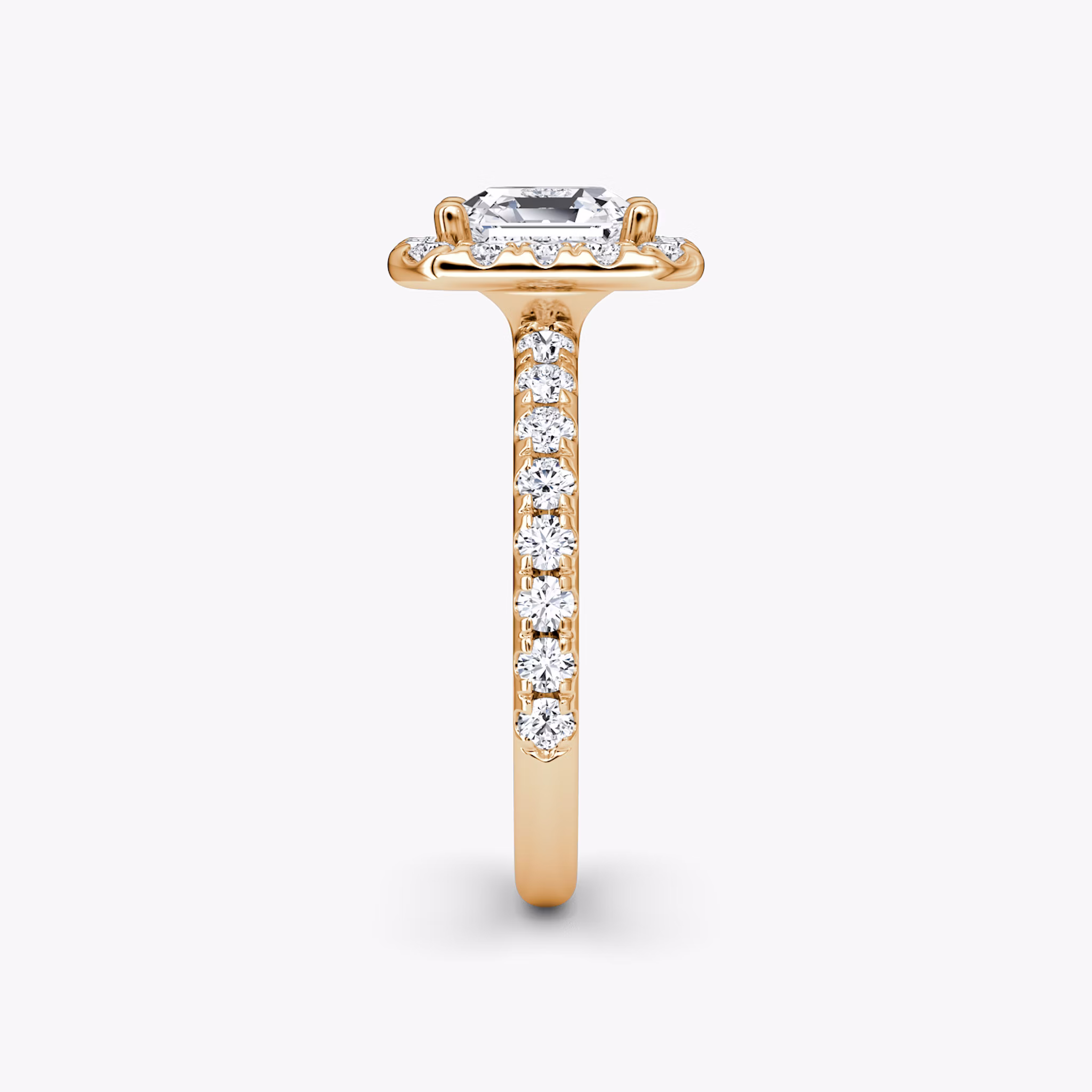 The Halo | Asscher | 14k | Rose Gold | bandAccent: Pavé | haloSize: large | diamondOrientation: vertical | caratWeight: other
