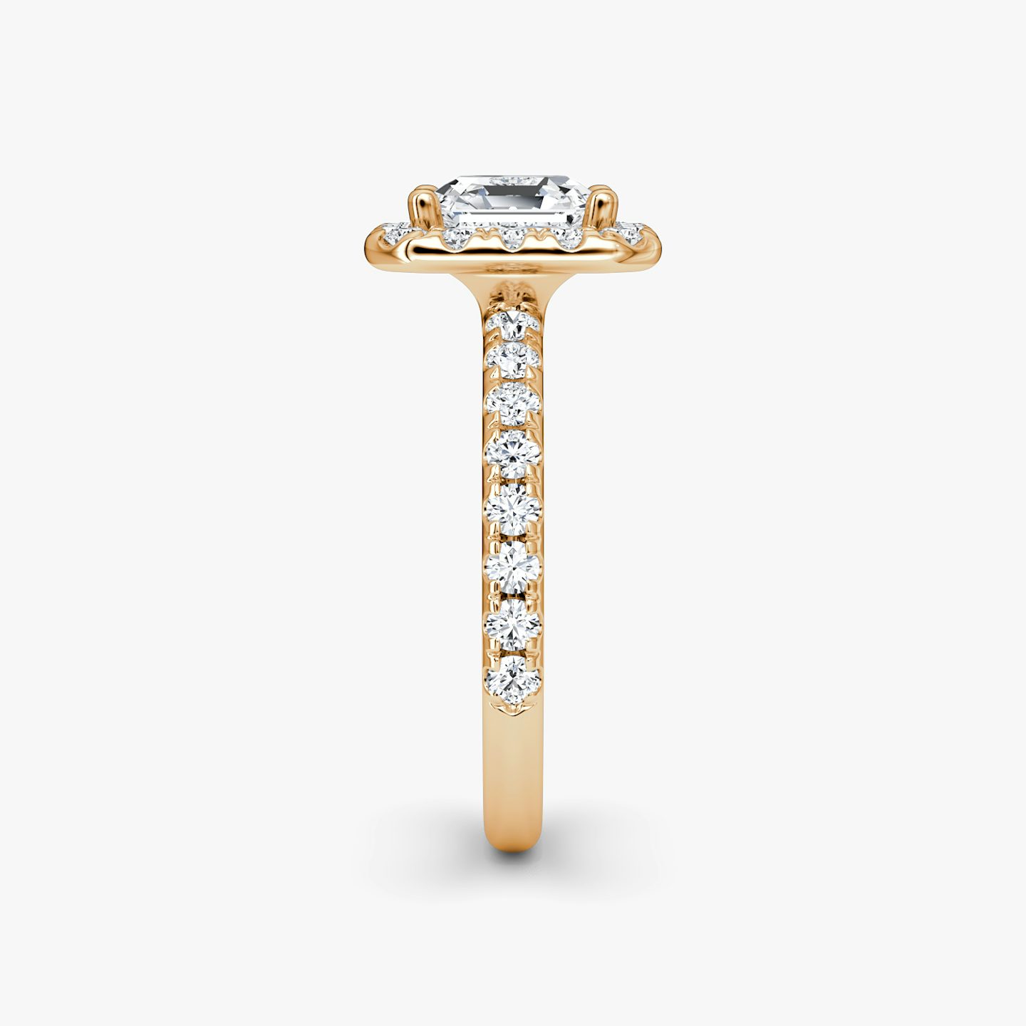 The Halo | Asscher | 14k | Rose Gold | bandAccent: Pavé | haloSize: large | diamondOrientation: vertical | caratWeight: other