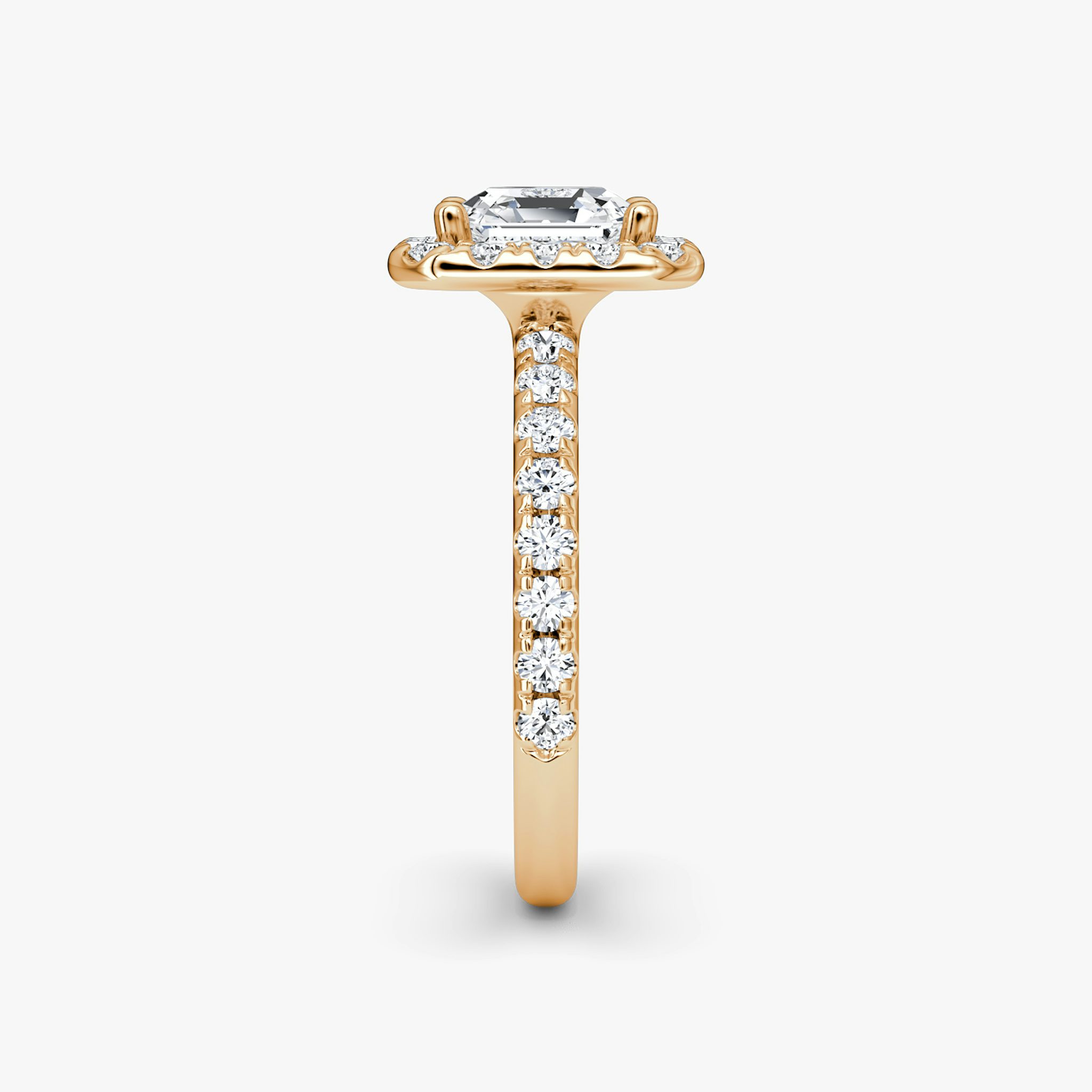 The Halo | Asscher | 14k | Rose Gold | bandAccent: Pavé | haloSize: large | diamondOrientation: vertical | caratWeight: other