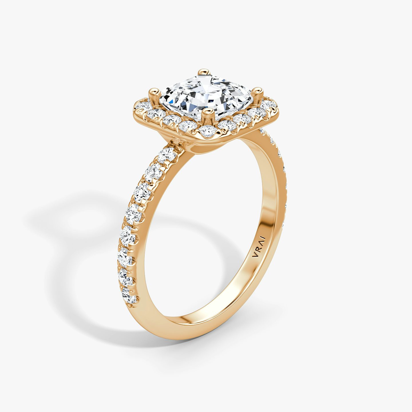 The Halo | Asscher | 14k | Rose Gold | bandAccent: Pavé | haloSize: large | diamondOrientation: vertical | caratWeight: other