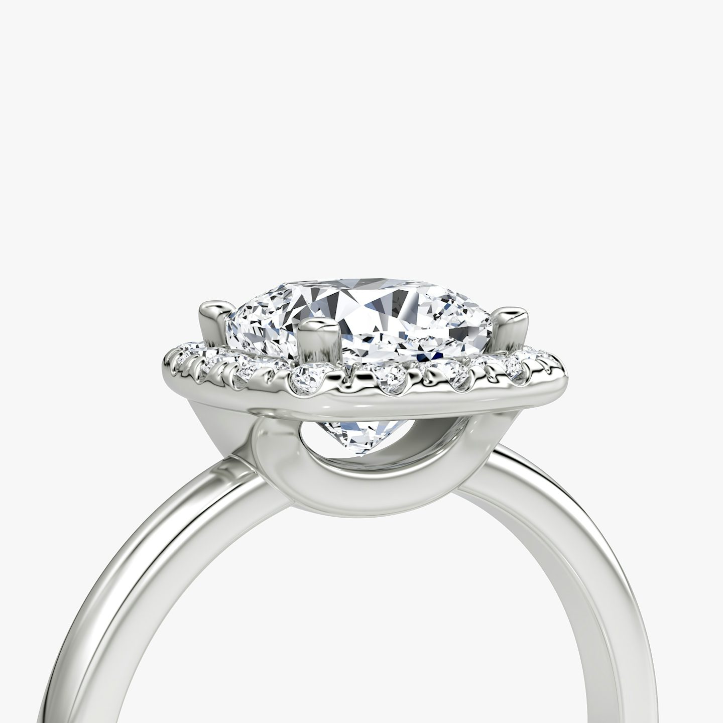 Anillo de compromiso Halo | Cojín | 18k | Oro blanco | bandAccent: Simple | haloSize: large | diamondOrientation: vertical | caratWeight: other