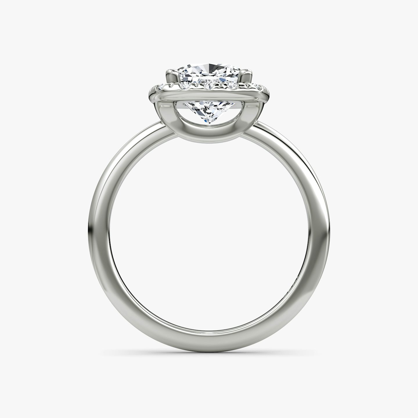 Anillo de compromiso Halo | Cojín | 18k | Oro blanco | bandAccent: Simple | haloSize: large | diamondOrientation: vertical | caratWeight: other