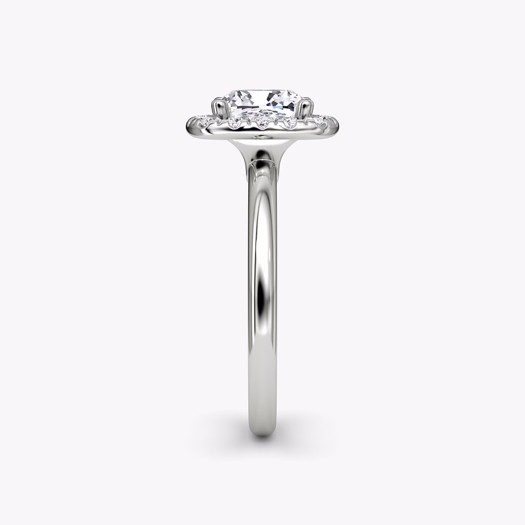 The Halo | Cushion | Platinum | bandAccent: Plain | haloSize: large | diamondOrientation: vertical | caratWeight: other