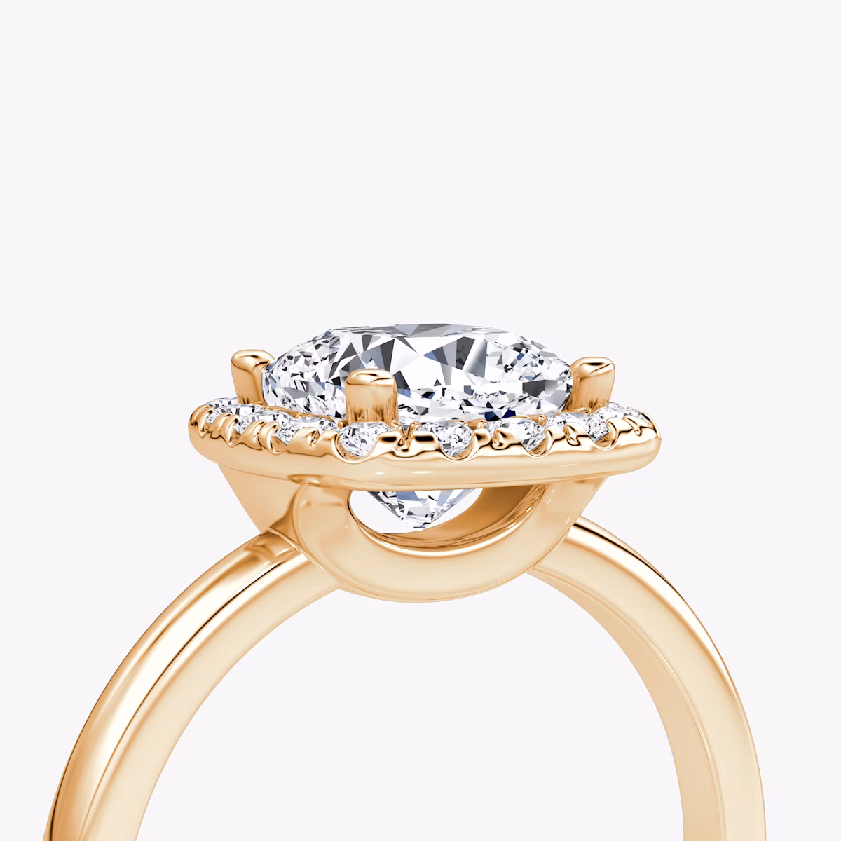 Anillo de compromiso Halo | Cojín | 14k | Oro rosa | bandAccent: Simple | haloSize: large | diamondOrientation: vertical | caratWeight: other