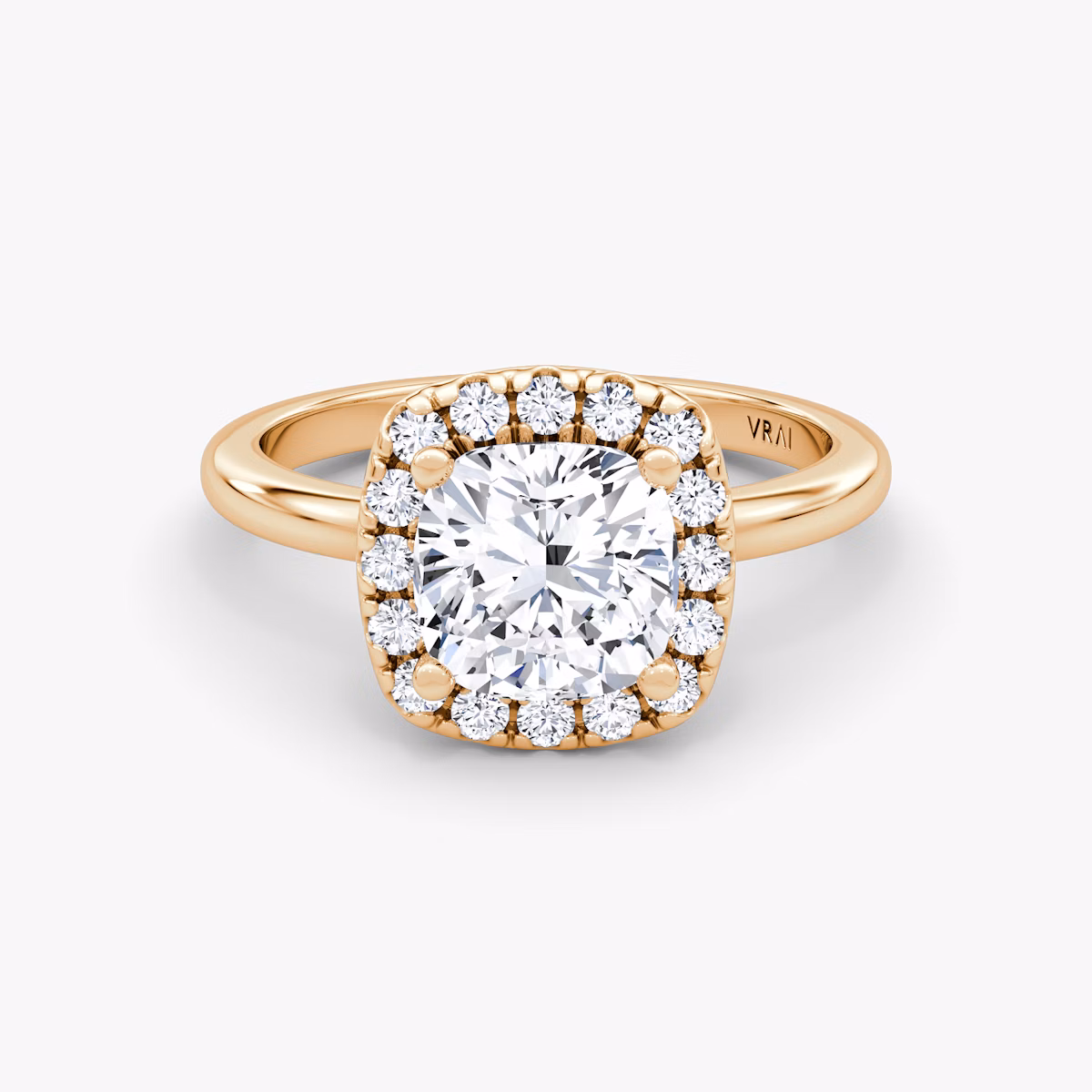 Anillo de compromiso Halo | Cojín | 14k | Oro rosa | bandAccent: Simple | haloSize: large | diamondOrientation: vertical | caratWeight: other
