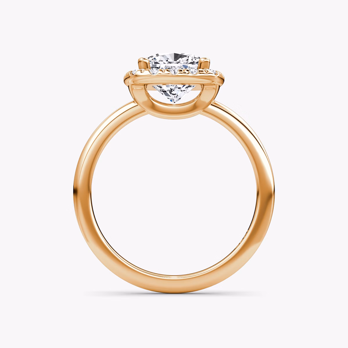 Anillo de compromiso Halo | Cojín | 14k | Oro rosa | bandAccent: Simple | haloSize: large | diamondOrientation: vertical | caratWeight: other