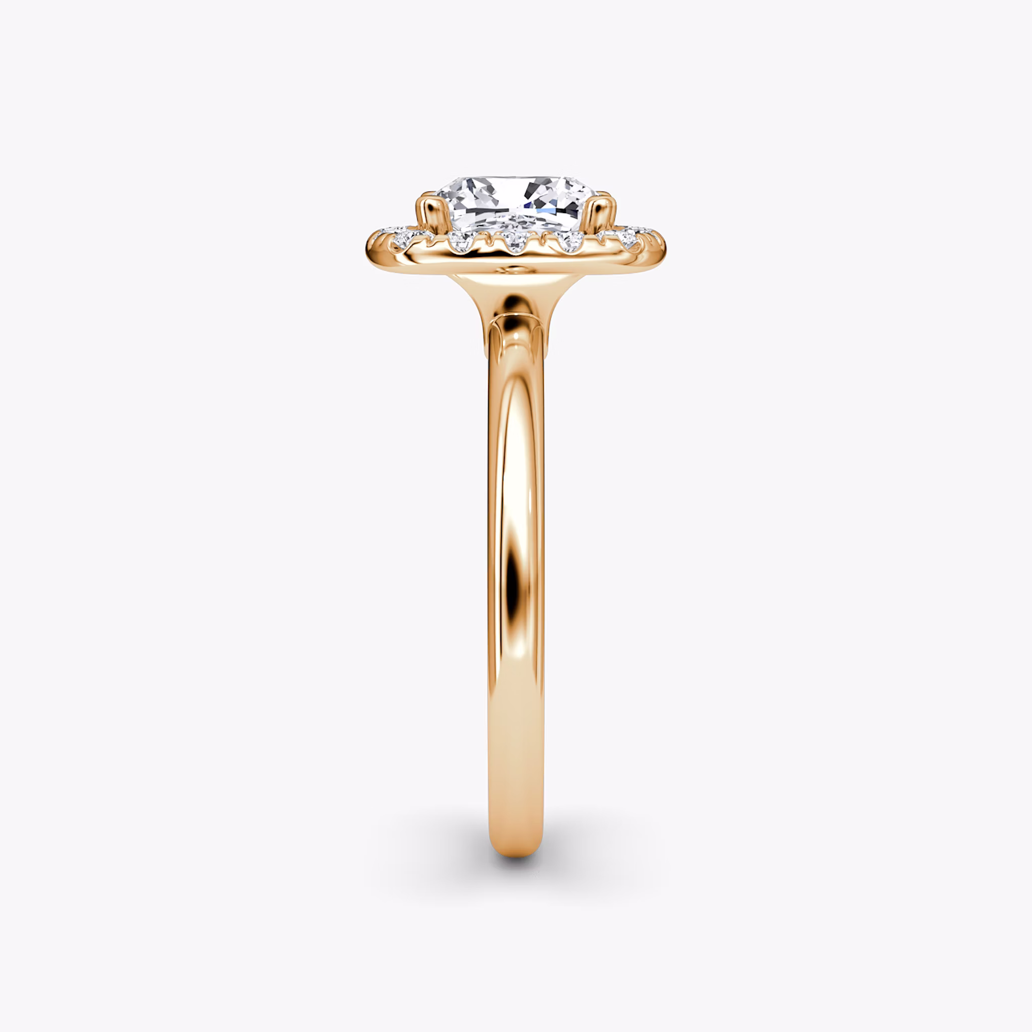 The Halo | Cushion | 14k | Rose Gold | bandAccent: Plain | haloSize: large | diamondOrientation: vertical | caratWeight: other