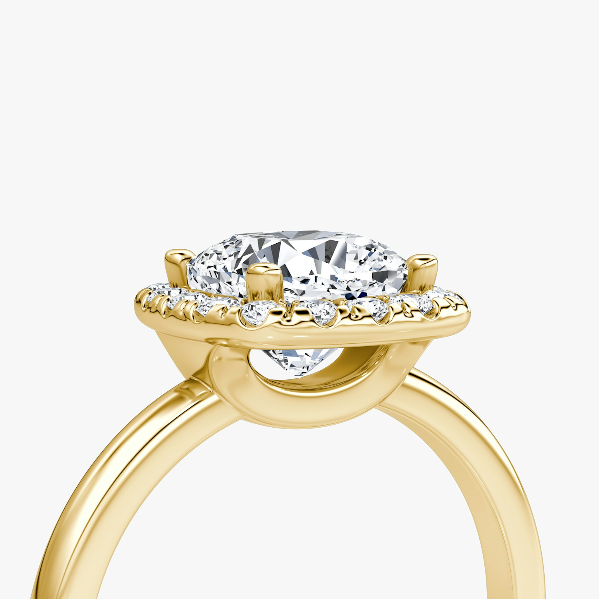 The Halo | Cushion | 18k | Yellow Gold | bandAccent: Plain | haloSize: large | diamondOrientation: vertical | caratWeight: other