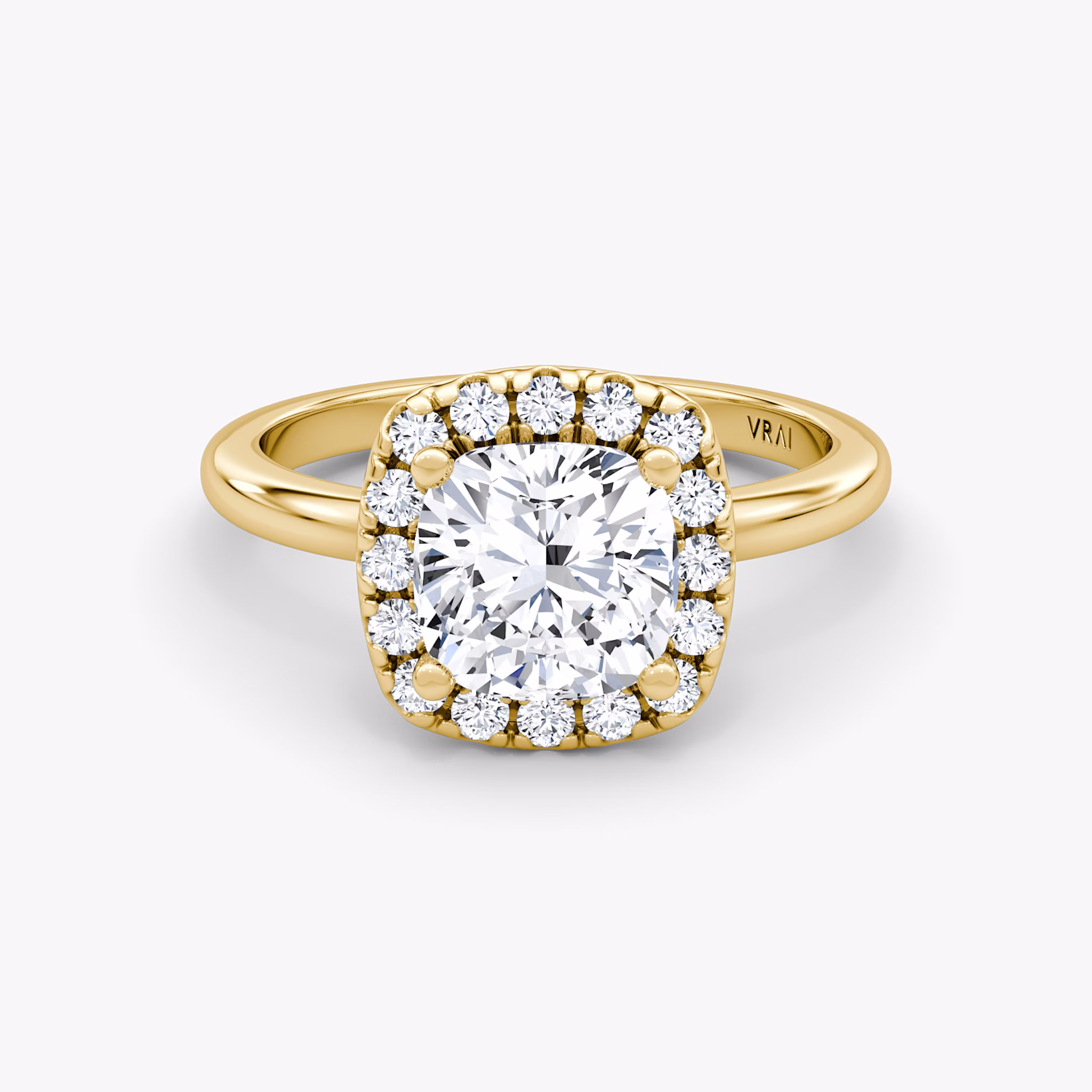 The Halo | Cushion | 18k | Yellow Gold | bandAccent: Plain | haloSize: large | diamondOrientation: vertical | caratWeight: other
