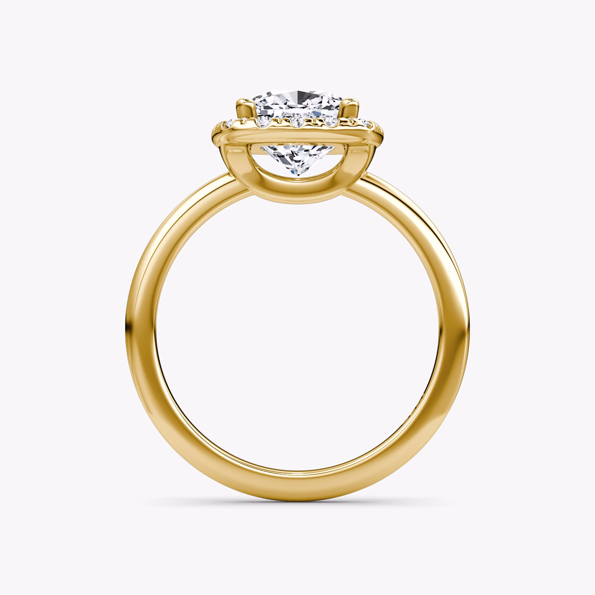 The Halo | Cushion | 18k | Yellow Gold | bandAccent: Plain | haloSize: large | diamondOrientation: vertical | caratWeight: other