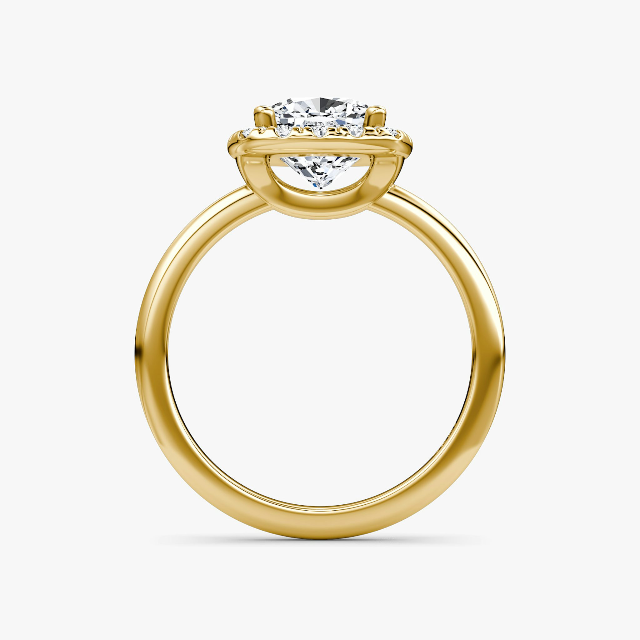 The Halo | Cushion | 18k | Yellow Gold | bandAccent: Plain | haloSize: large | diamondOrientation: vertical | caratWeight: other