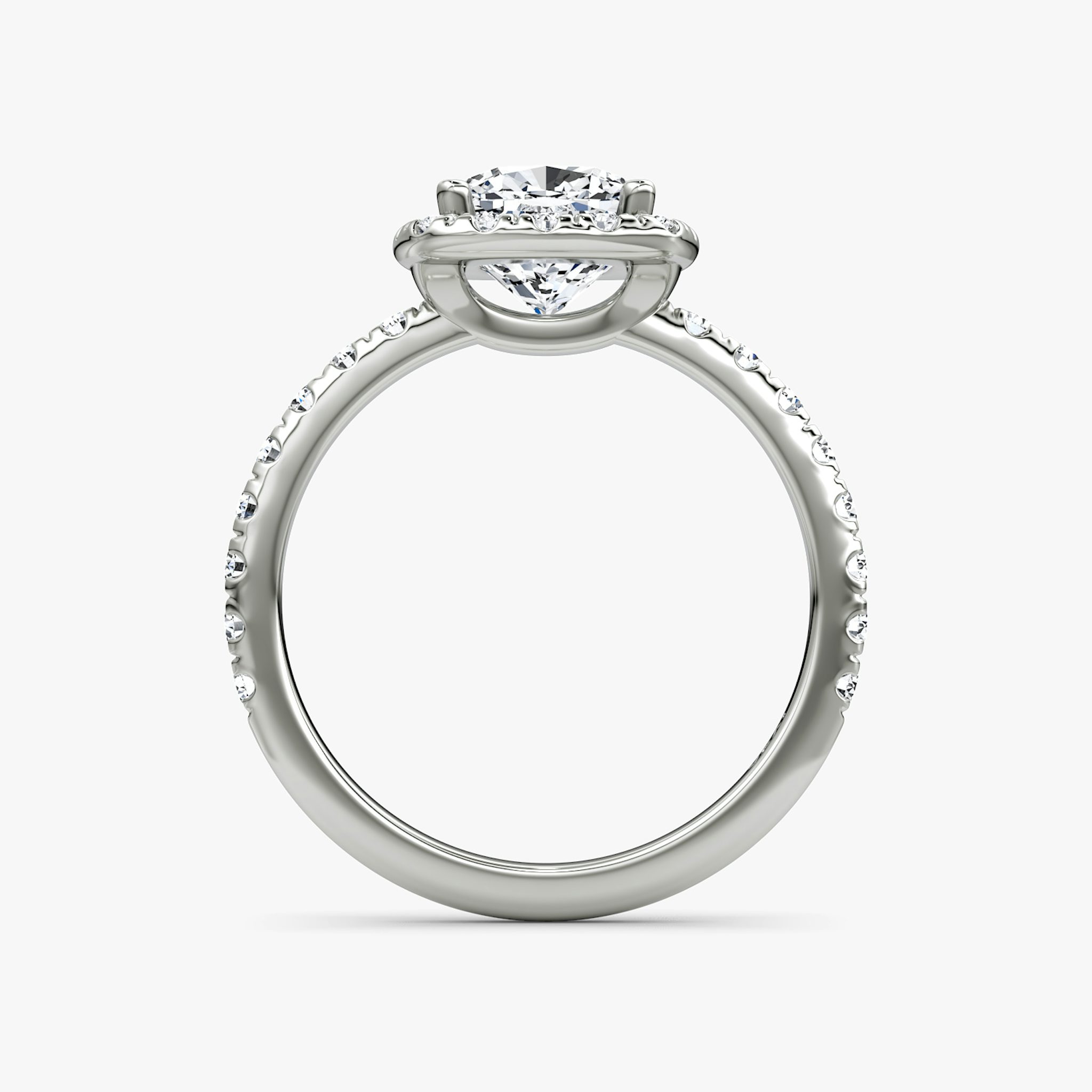 The Halo | Cushion | 18k | White Gold | bandAccent: Pavé | haloSize: large | diamondOrientation: vertical | caratWeight: other