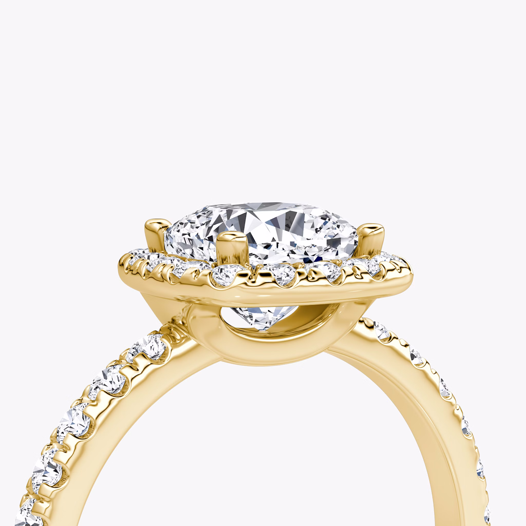 The Halo | Cushion | 18k | Yellow Gold | bandAccent: Pavé | haloSize: large | diamondOrientation: vertical | caratWeight: other