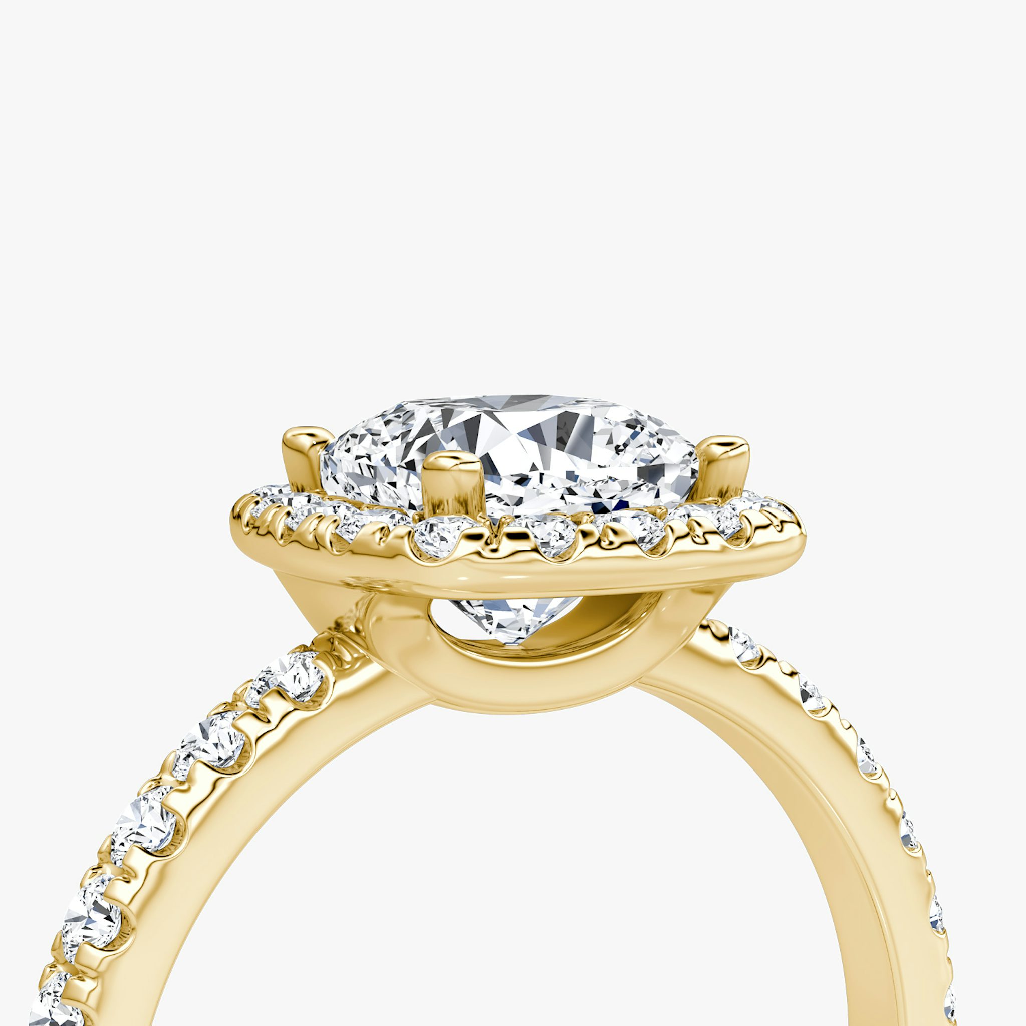 The Halo | Cushion | 18k | Yellow Gold | bandAccent: Pavé | haloSize: large | diamondOrientation: vertical | caratWeight: other