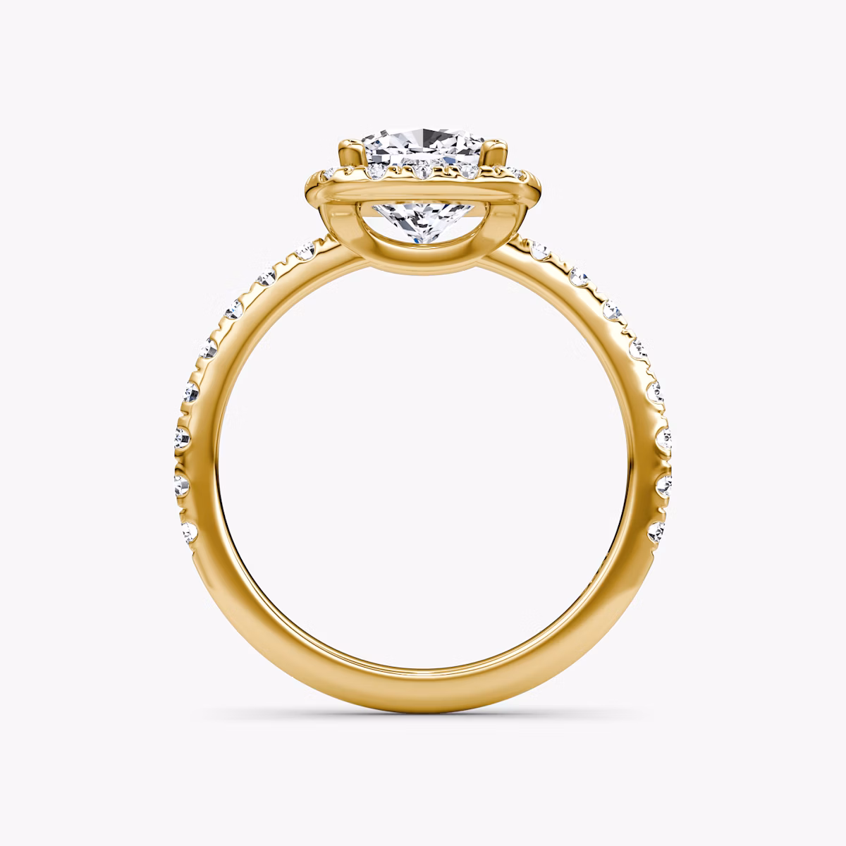 The Halo | Cushion | 18k | Yellow Gold | bandAccent: Pavé | haloSize: large | diamondOrientation: vertical | caratWeight: other