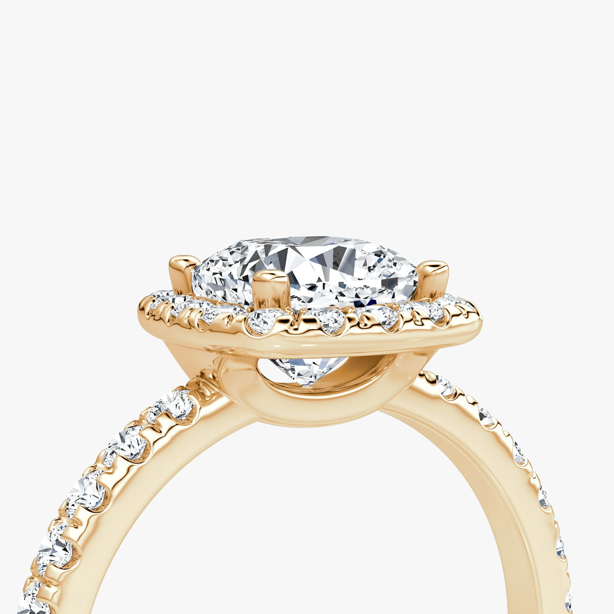 The Halo | Cushion | 14k | Rose Gold | bandAccent: Pavé | haloSize: large | diamondOrientation: vertical | caratWeight: other