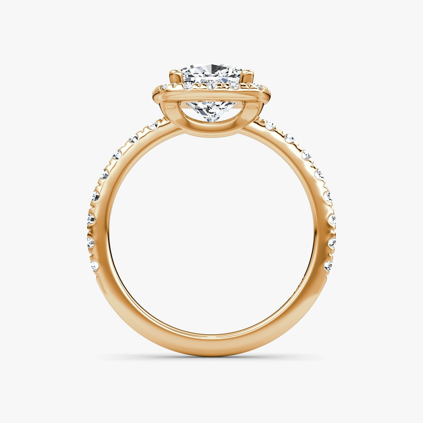 The Halo | Cushion | 14k | Rose Gold | bandAccent: Pavé | haloSize: large | diamondOrientation: vertical | caratWeight: other