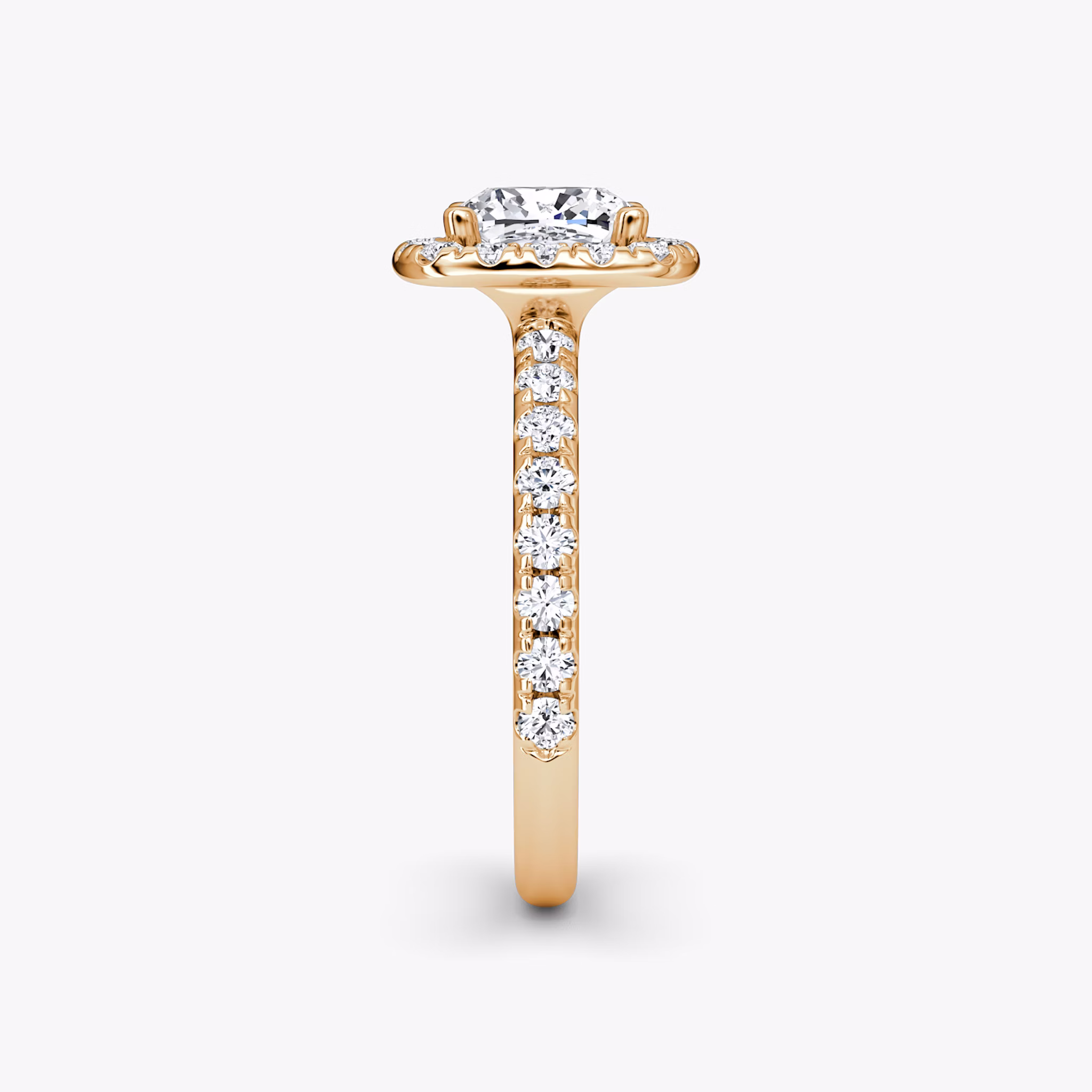The Halo | Cushion | 14k | Rose Gold | bandAccent: Pavé | haloSize: large | diamondOrientation: vertical | caratWeight: other
