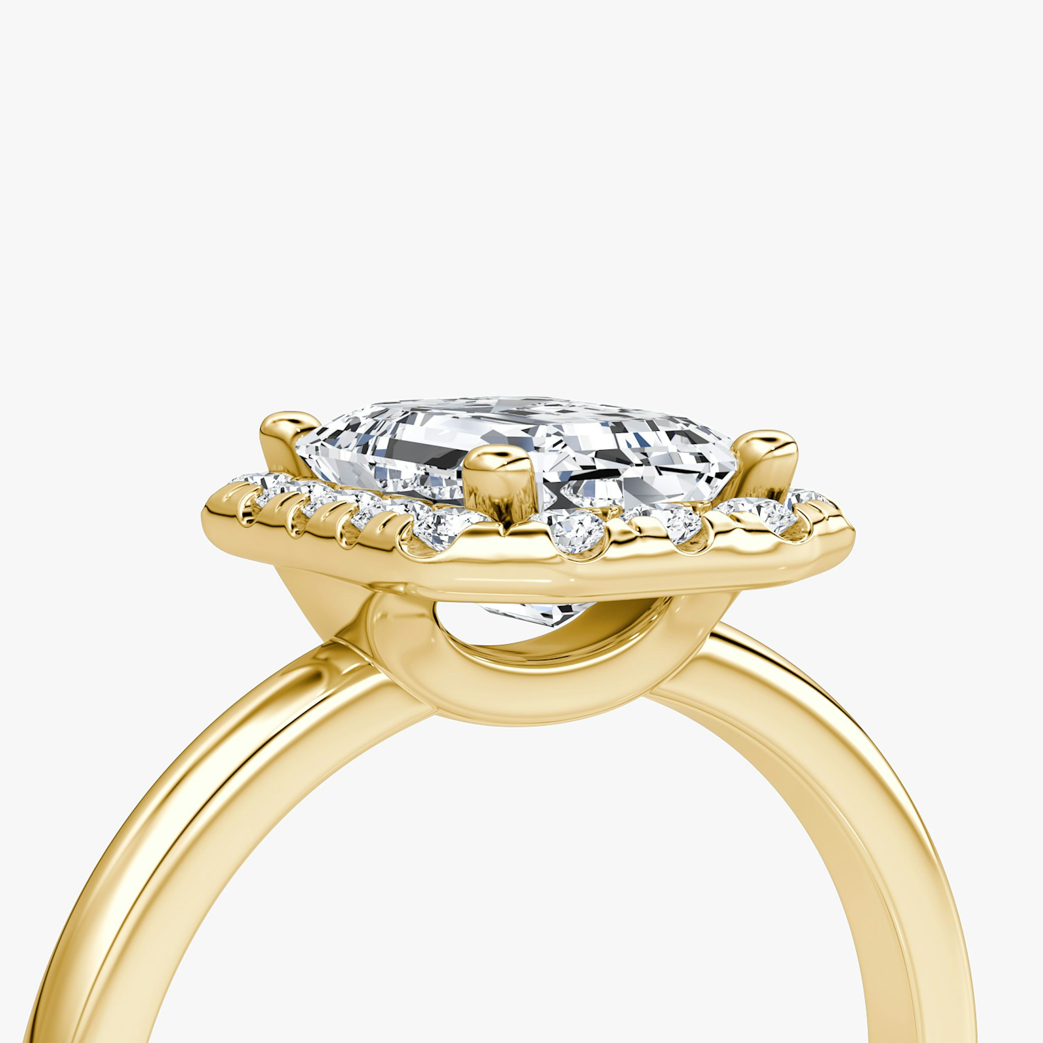 The Halo | Emerald | 18k | Yellow Gold | bandAccent: Plain | haloSize: large | diamondOrientation: vertical | caratWeight: other